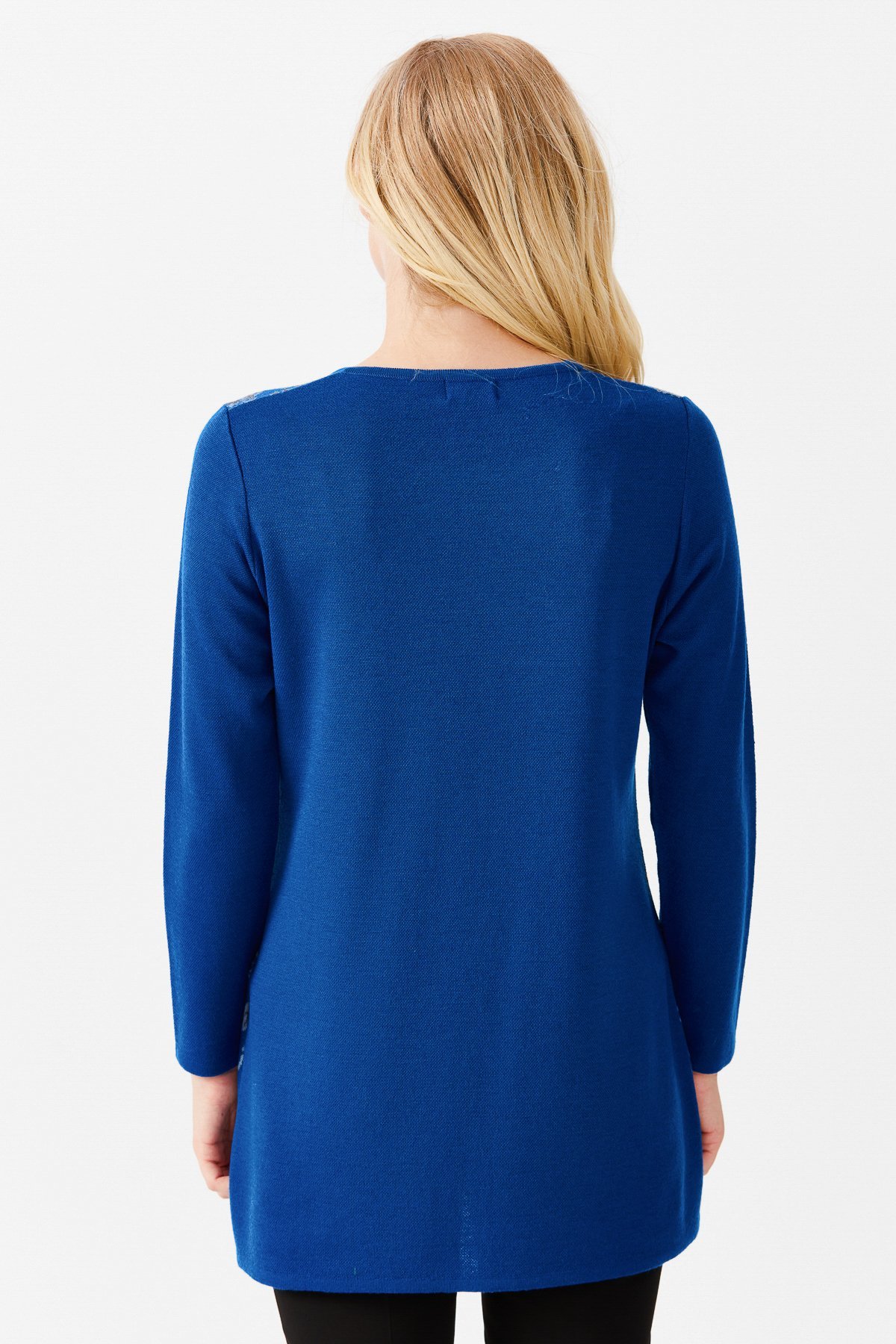 22022Женская длинная туника с цветочным принтом и круглым вырезом, ярко синяя