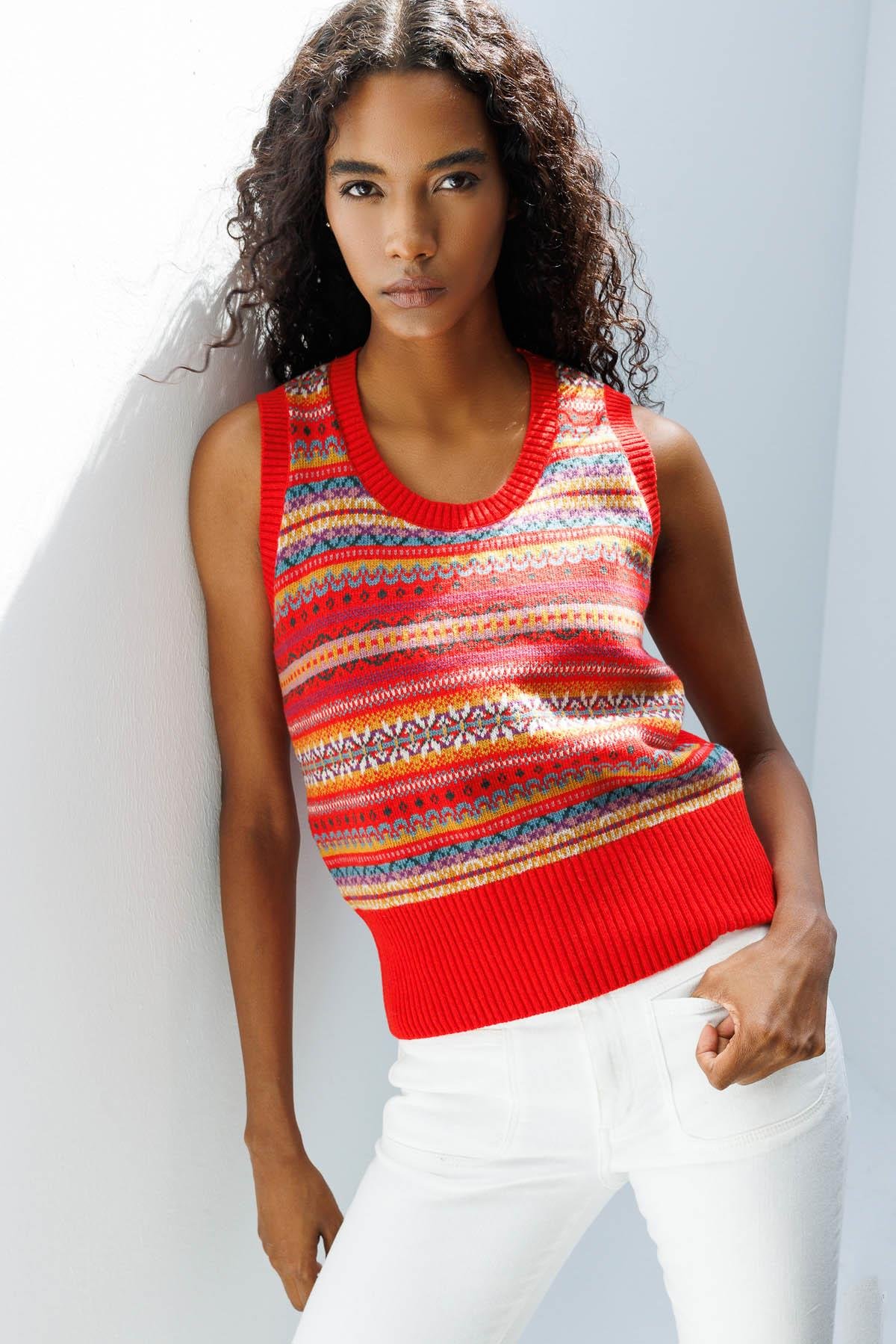 25099Kadın Sıfır Yaka Önü Jakarlı Yün Süveter Mercan