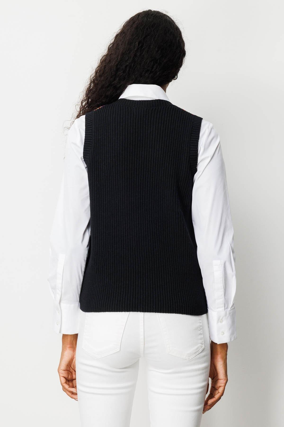 25099Kadın Sıfır Yaka Önü Jakarlı Yün Süveter Siyah