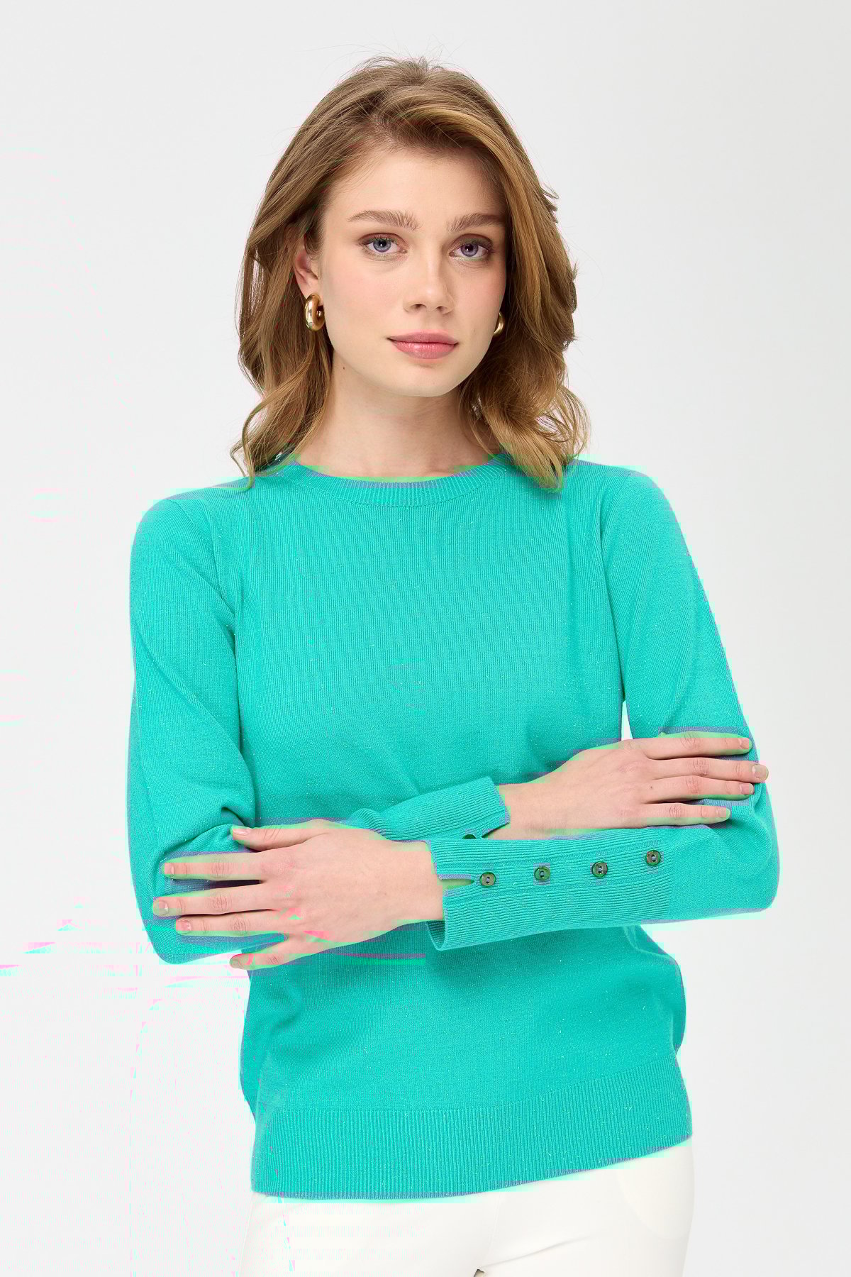 23331Kadın Sıfır Yaka Önü Kısa Arkası Uzun Kazak S.Yeşili