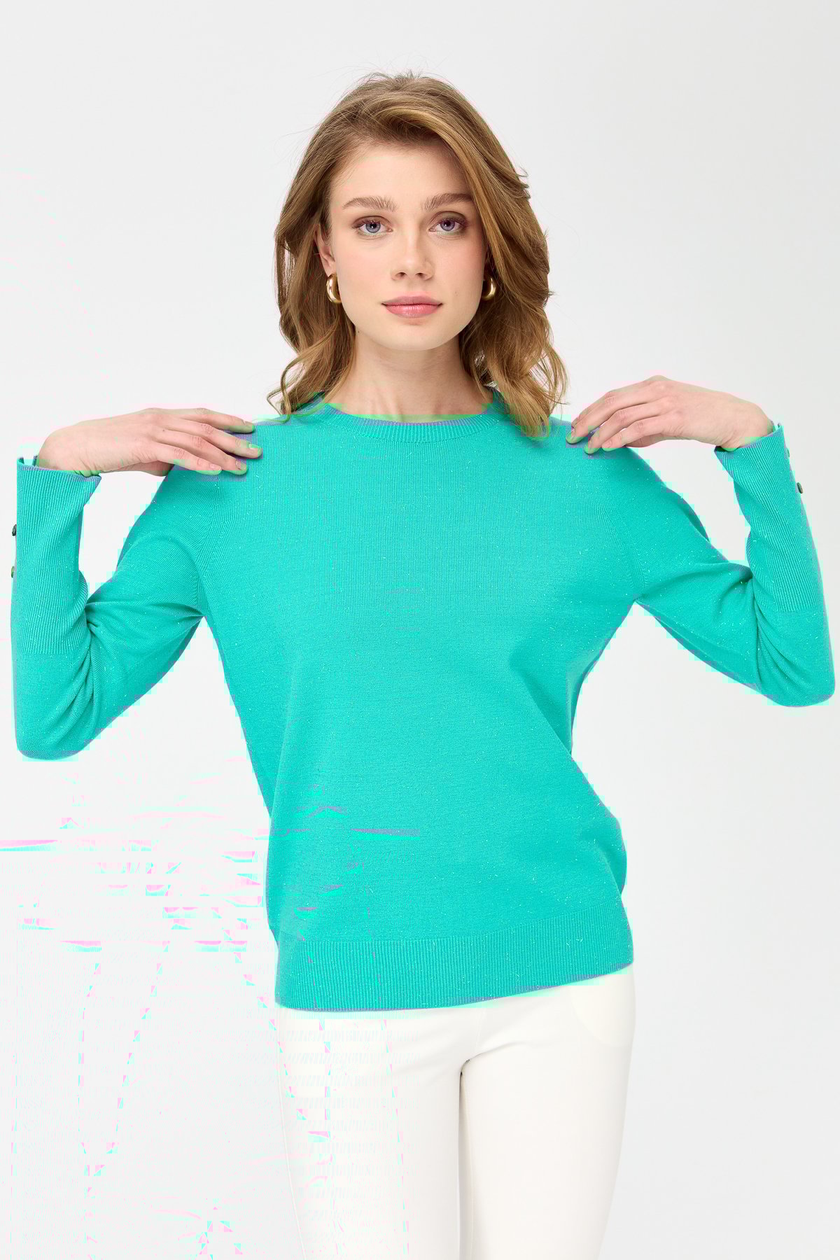 23331Kadın Sıfır Yaka Önü Kısa Arkası Uzun Kazak S.Yeşili