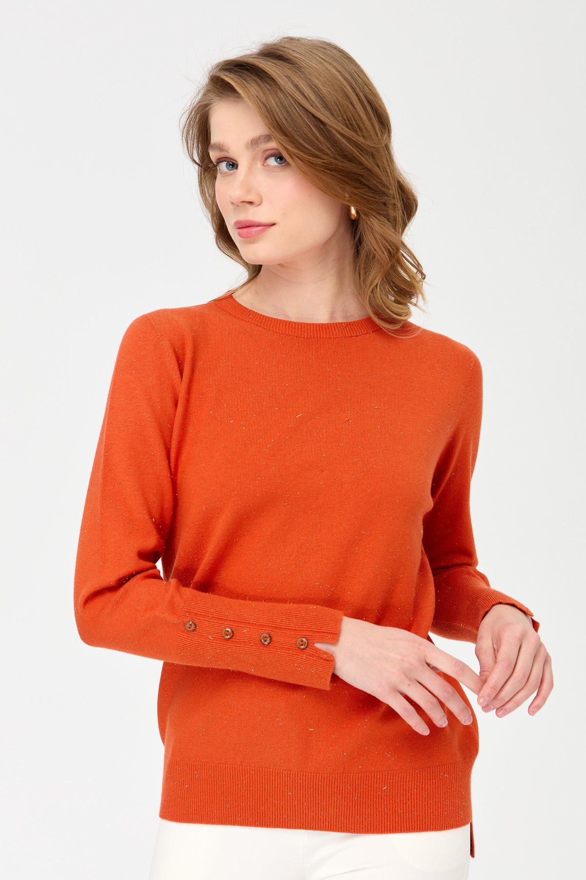 23331Kadın Sıfır Yaka Önü Kısa Arkası Uzun Kazak Portakal