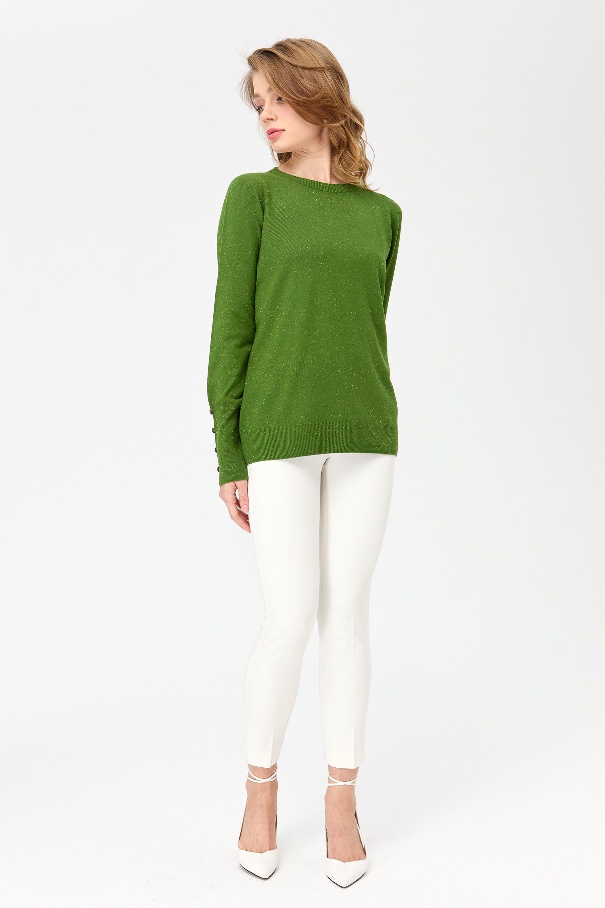 23331Kadın Sıfır Yaka Önü Kısa Arkası Uzun Kazak K.Yosun