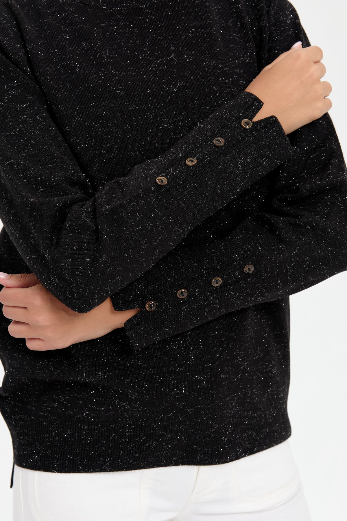 23331Kadın Sıfır Yaka Önü Kısa Arkası Uzun Kazak Siyah