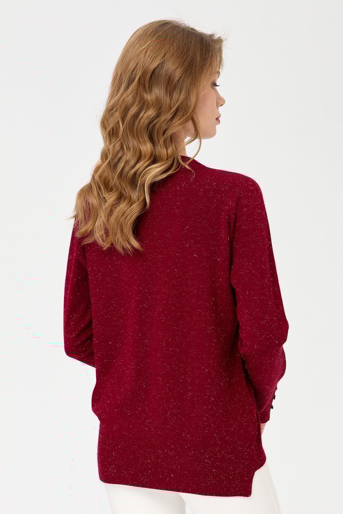 23331Kadın Sıfır Yaka Önü Kısa Arkası Uzun Kazak V.Çürüğü