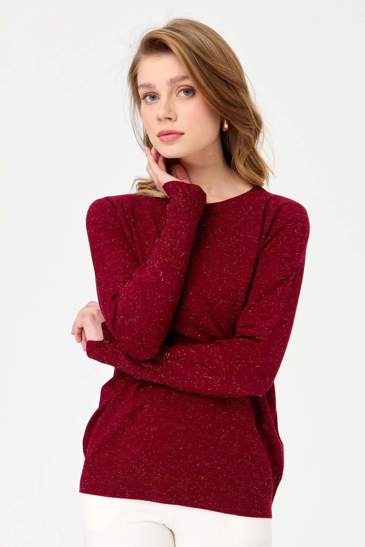 23331Kadın Sıfır Yaka Önü Kısa Arkası Uzun Kazak V.Çürüğü