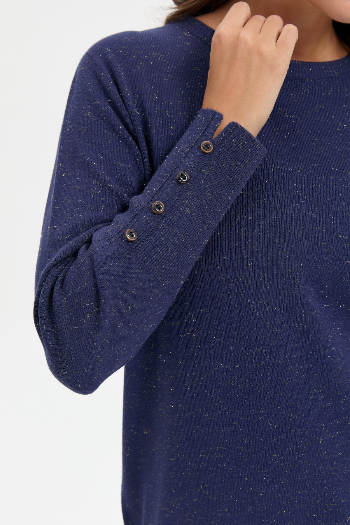 23331Kadın Sıfır Yaka Önü Kısa Arkası Uzun Kazak İndigo