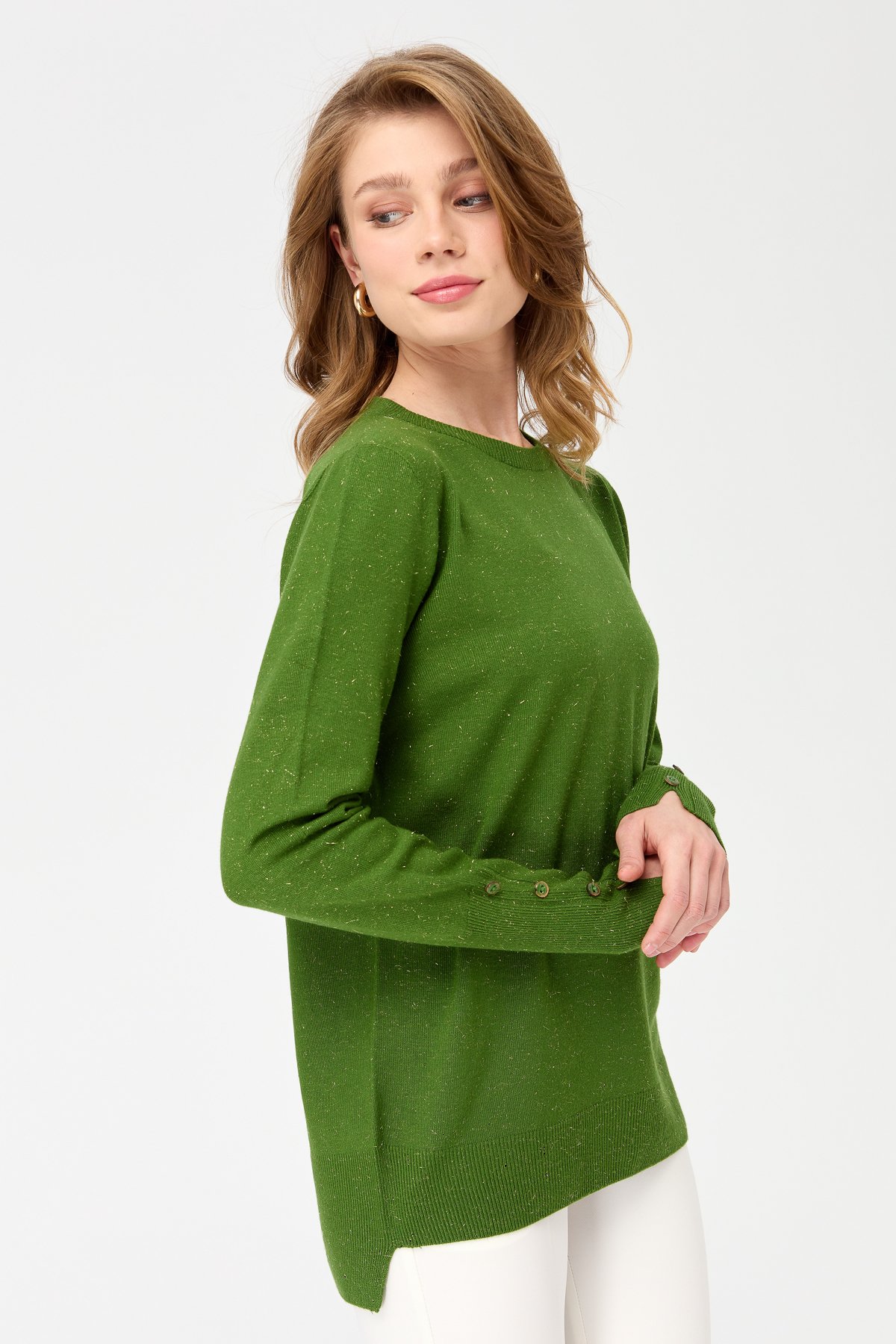 23331Kadın Sıfır Yaka Önü Kısa Arkası Uzun Kazak K.Yosun