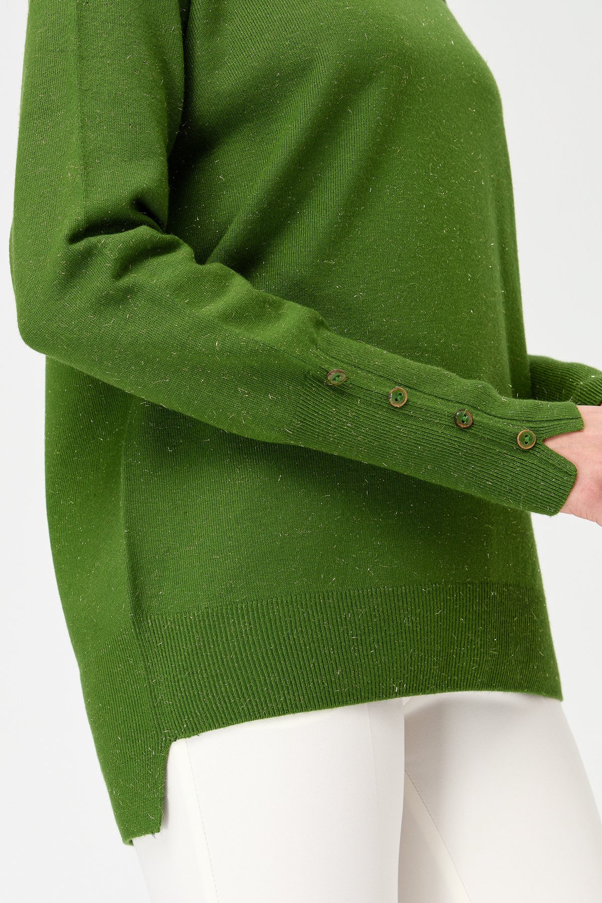 23331Kadın Sıfır Yaka Önü Kısa Arkası Uzun Kazak K.Yosun