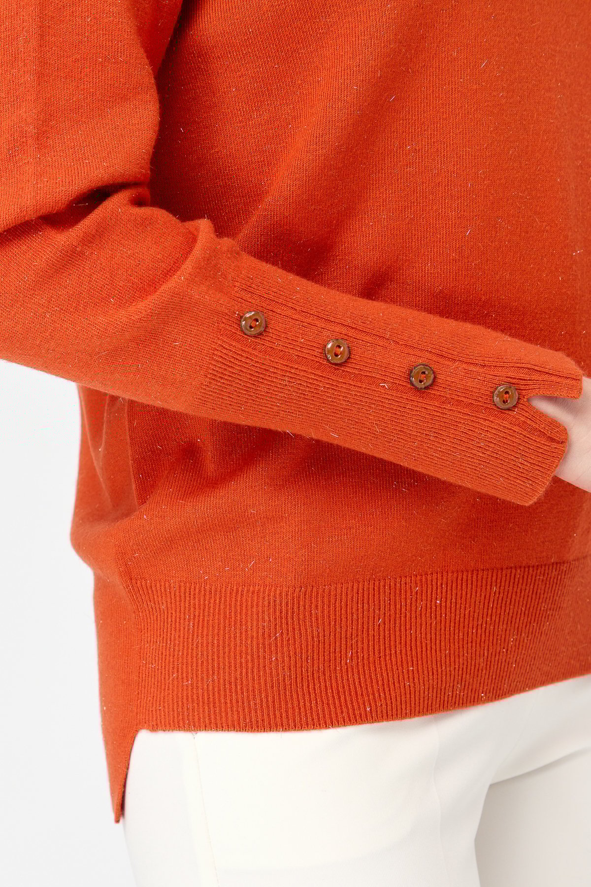 23331Kadın Sıfır Yaka Önü Kısa Arkası Uzun Kazak Portakal