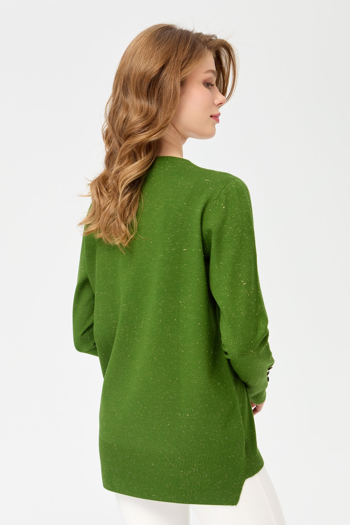 23331Kadın Sıfır Yaka Önü Kısa Arkası Uzun Kazak K.Yosun