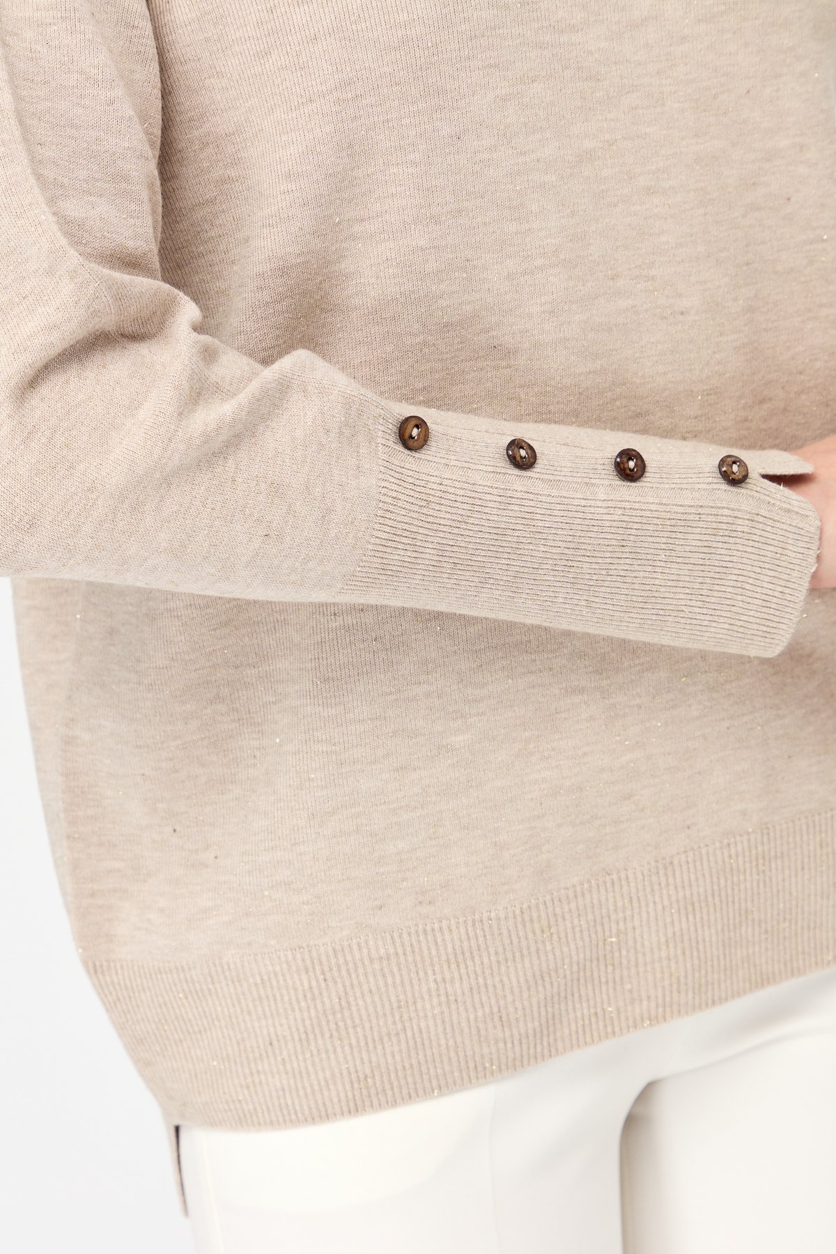 23331Kadın Sıfır Yaka Önü Kısa Arkası Uzun Kazak Bej