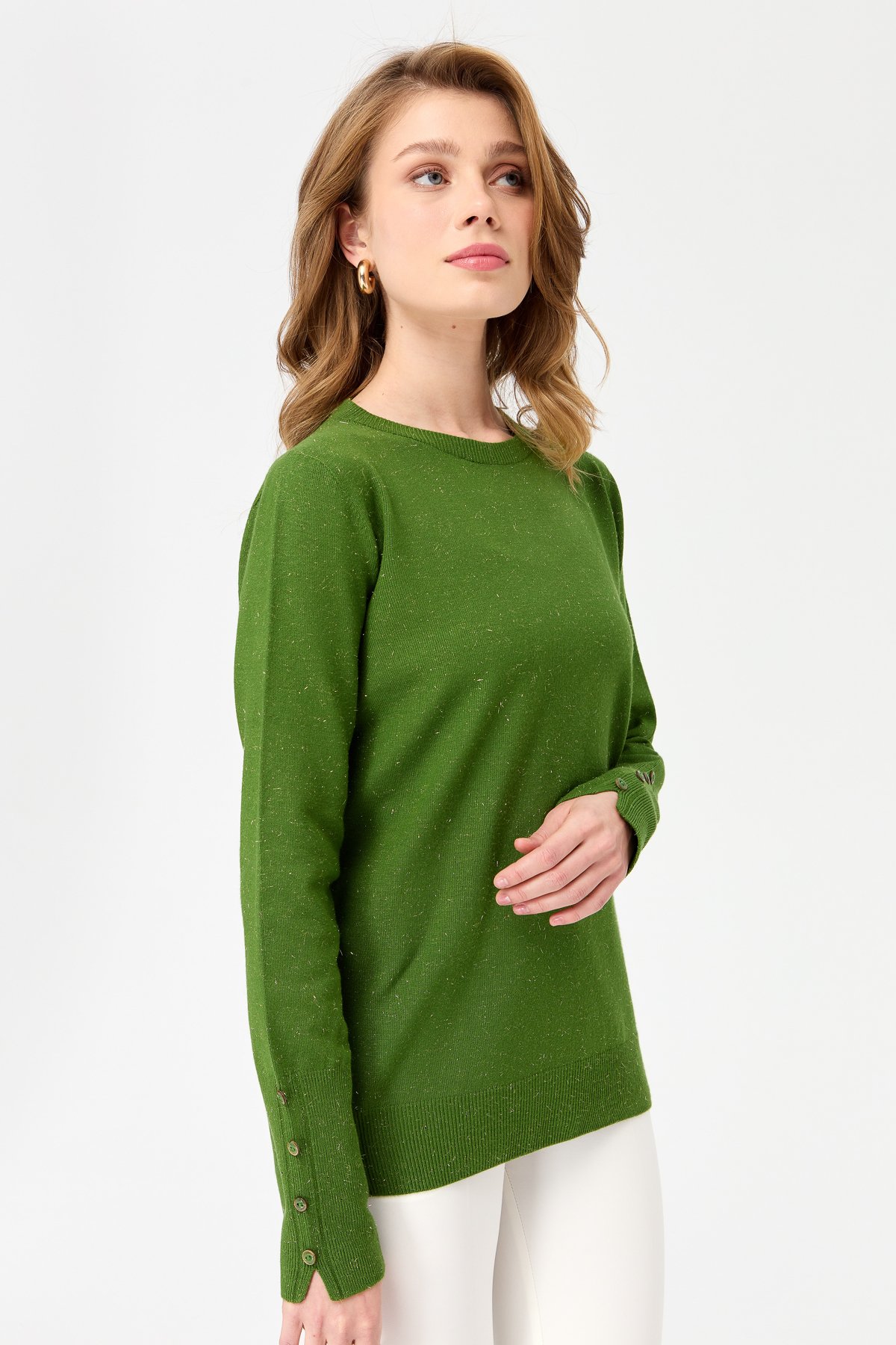 23331Kadın Sıfır Yaka Önü Kısa Arkası Uzun Kazak K.Yosun