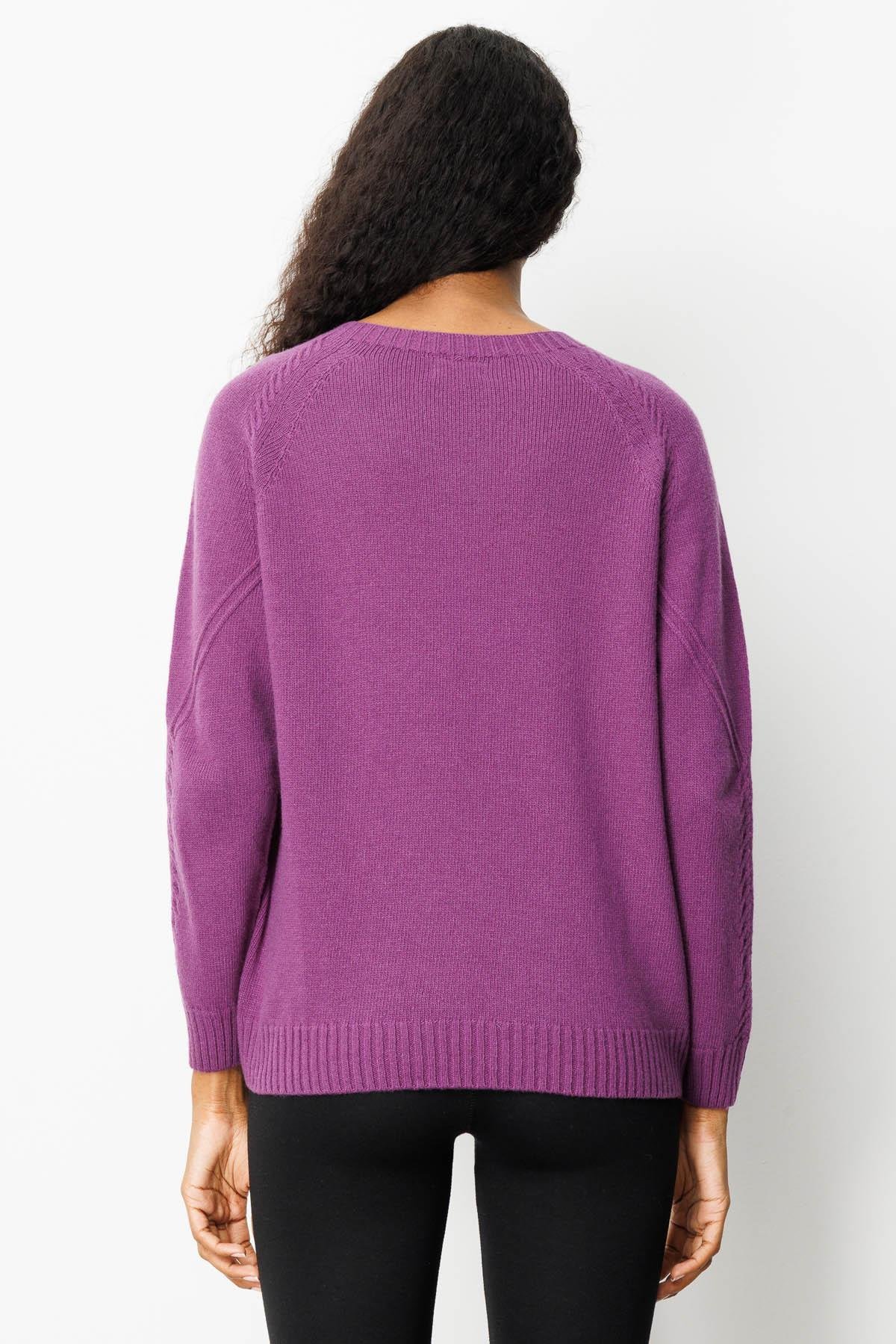 25221Kadın Sıfır Yaka Önü ve Kol Ortası Saç Örgü Yün Kazak A.Mor