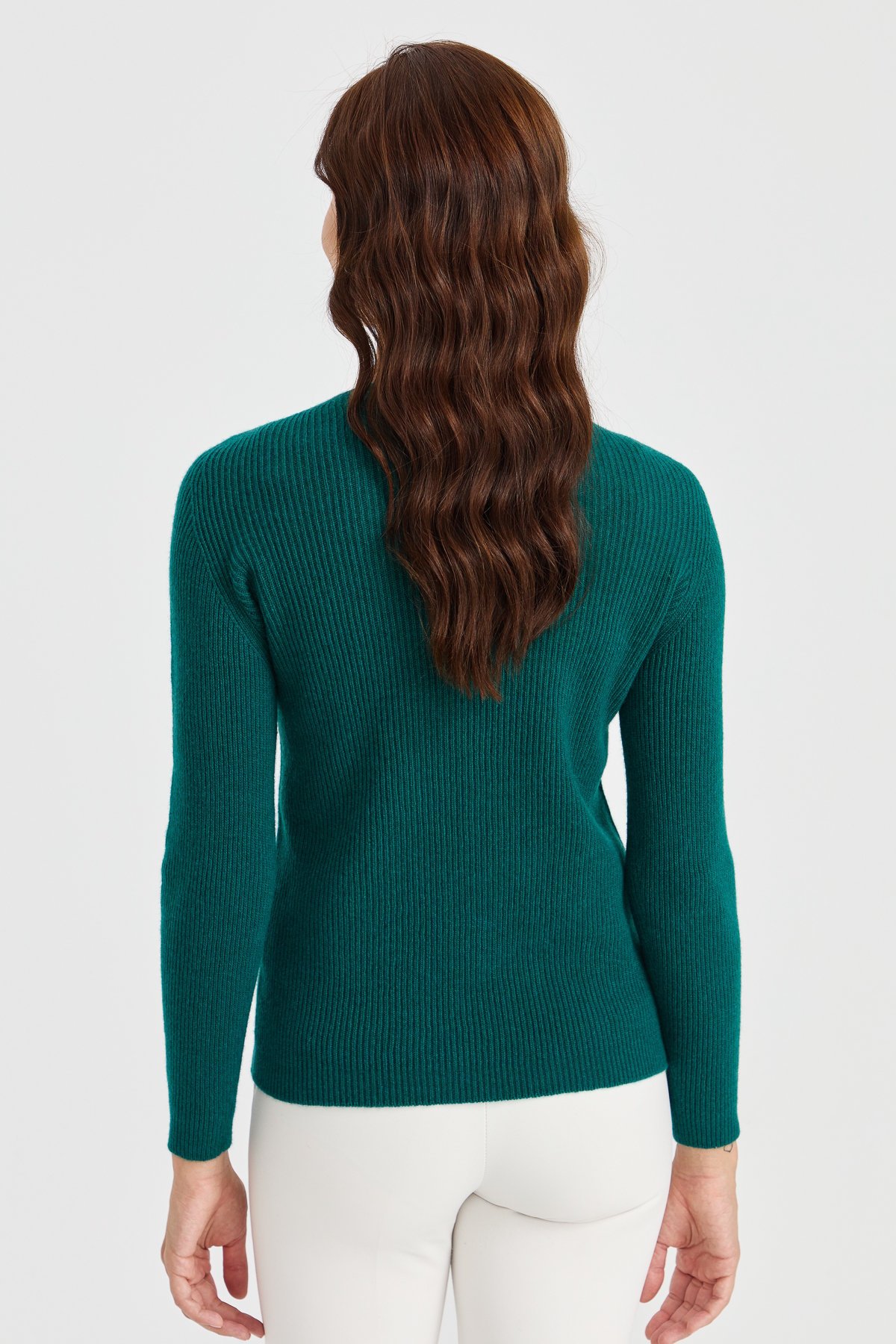 23152Kadın Sıfır Yaka Önü Yürütmeli Yün Kazak K.Ö.başı