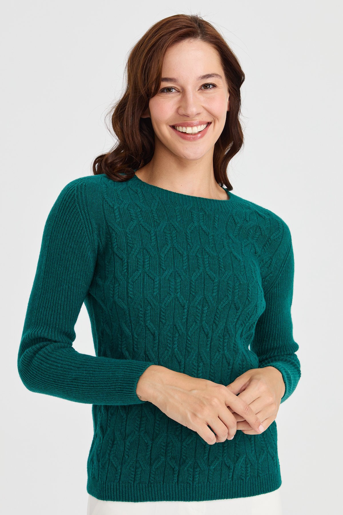 23152Kadın Sıfır Yaka Önü Yürütmeli Yün Kazak K.Ö.başı