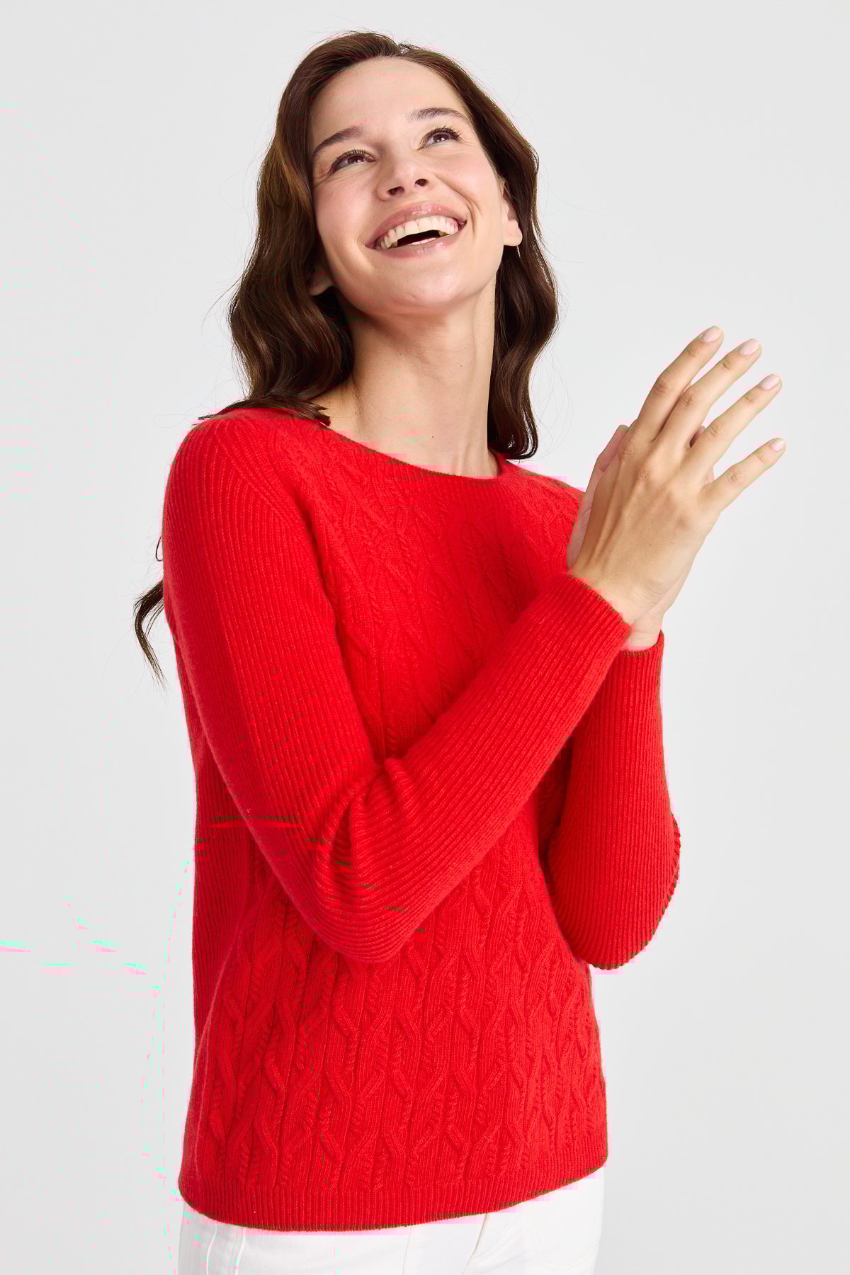 23152Kadın Sıfır Yaka Önü Yürütmeli Yün Kazak Mercan