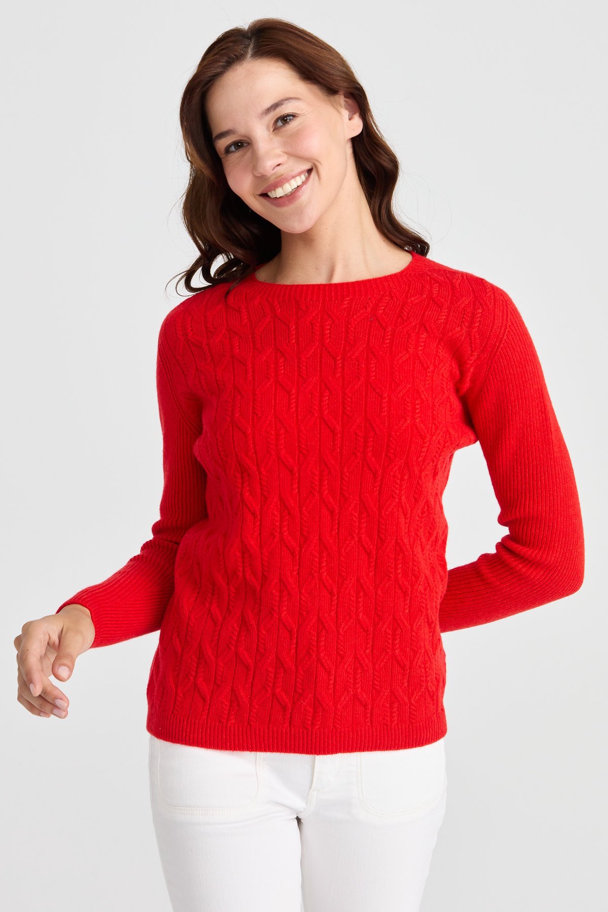 23152Kadın Sıfır Yaka Önü Yürütmeli Yün Kazak Mercan