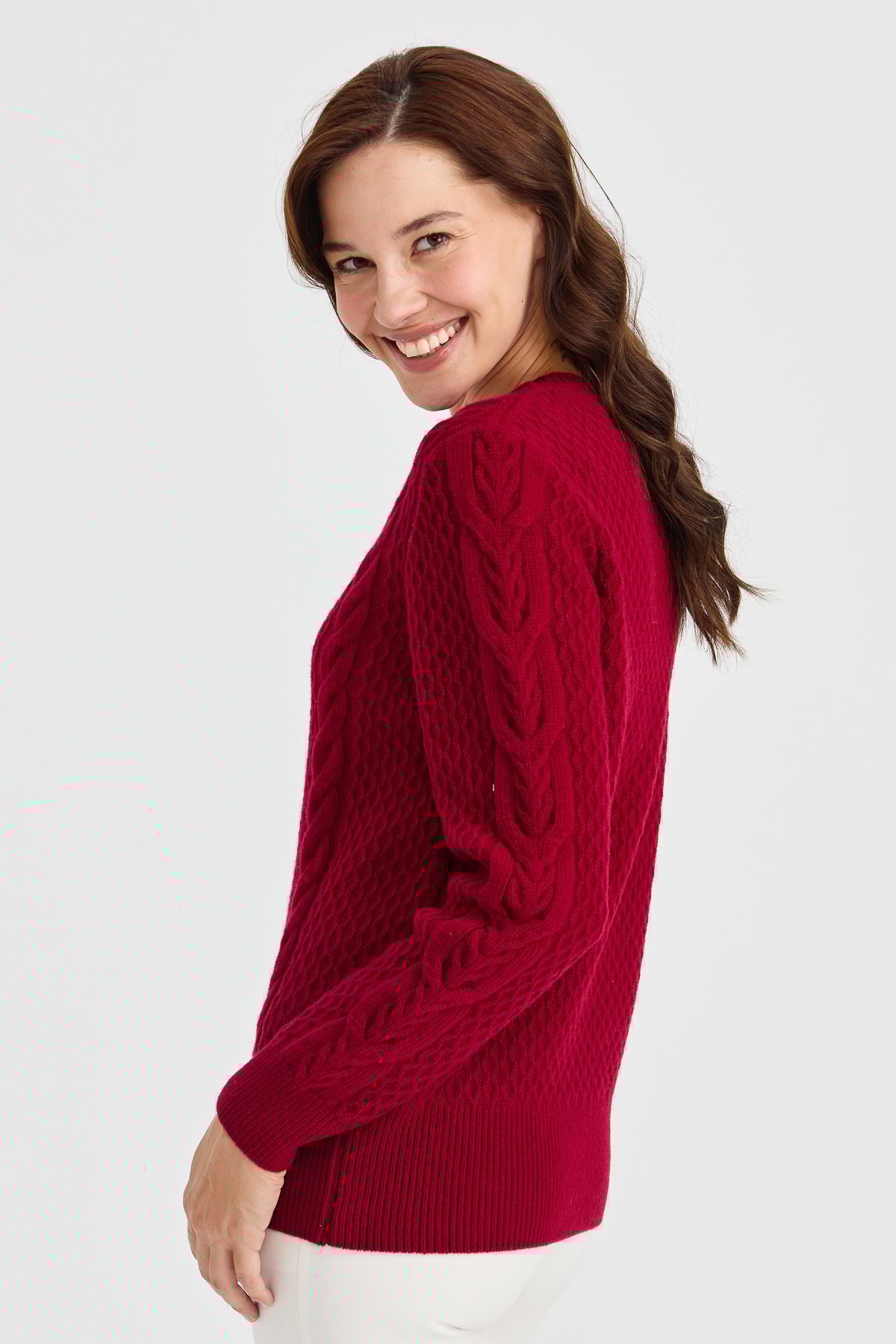 23034Kadın Sıfır Yaka Ortası Saç Örgü Yün Kazak V.Çürüğü