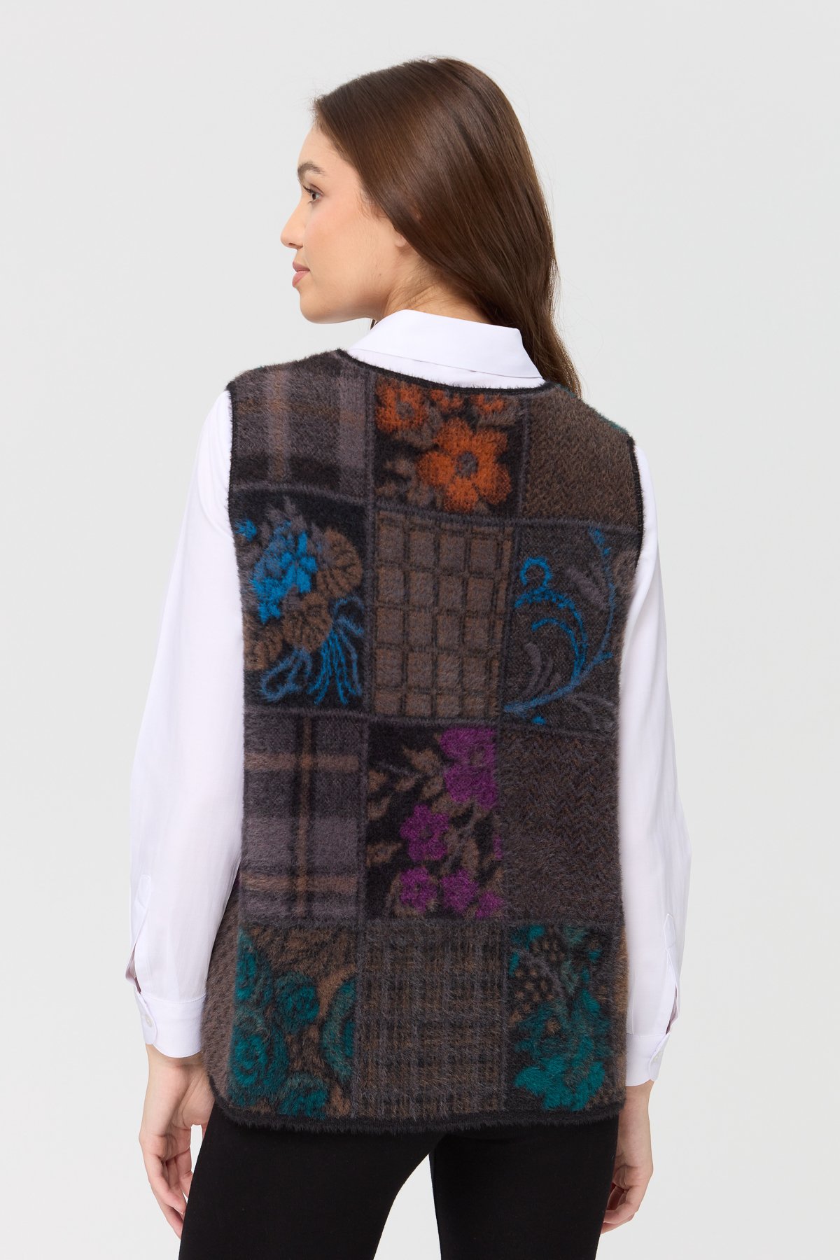 4000Kadın Sıfır Yaka Patchwork Yelek Siyah