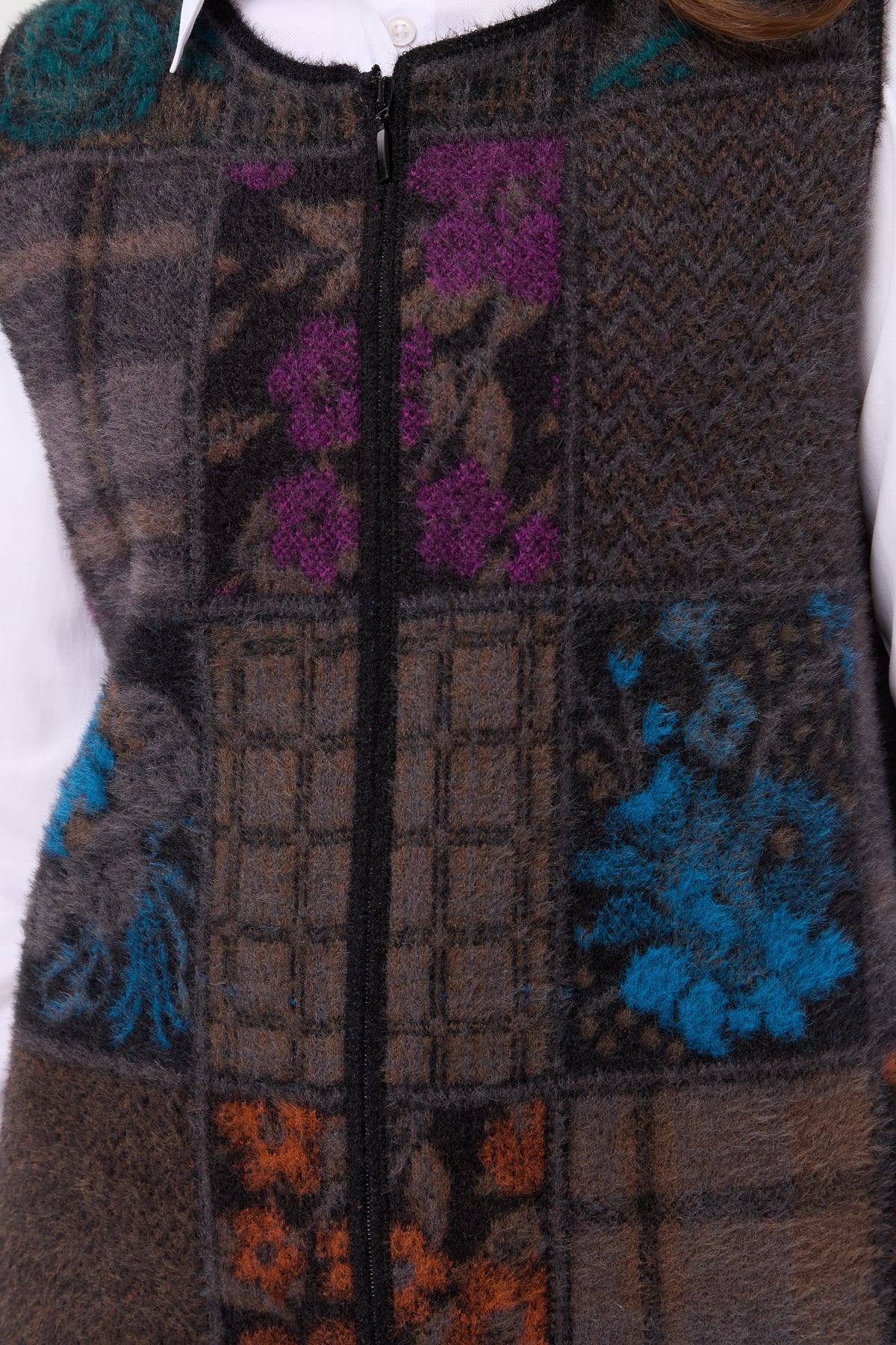 4000Kadın Sıfır Yaka Patchwork Yelek Siyah