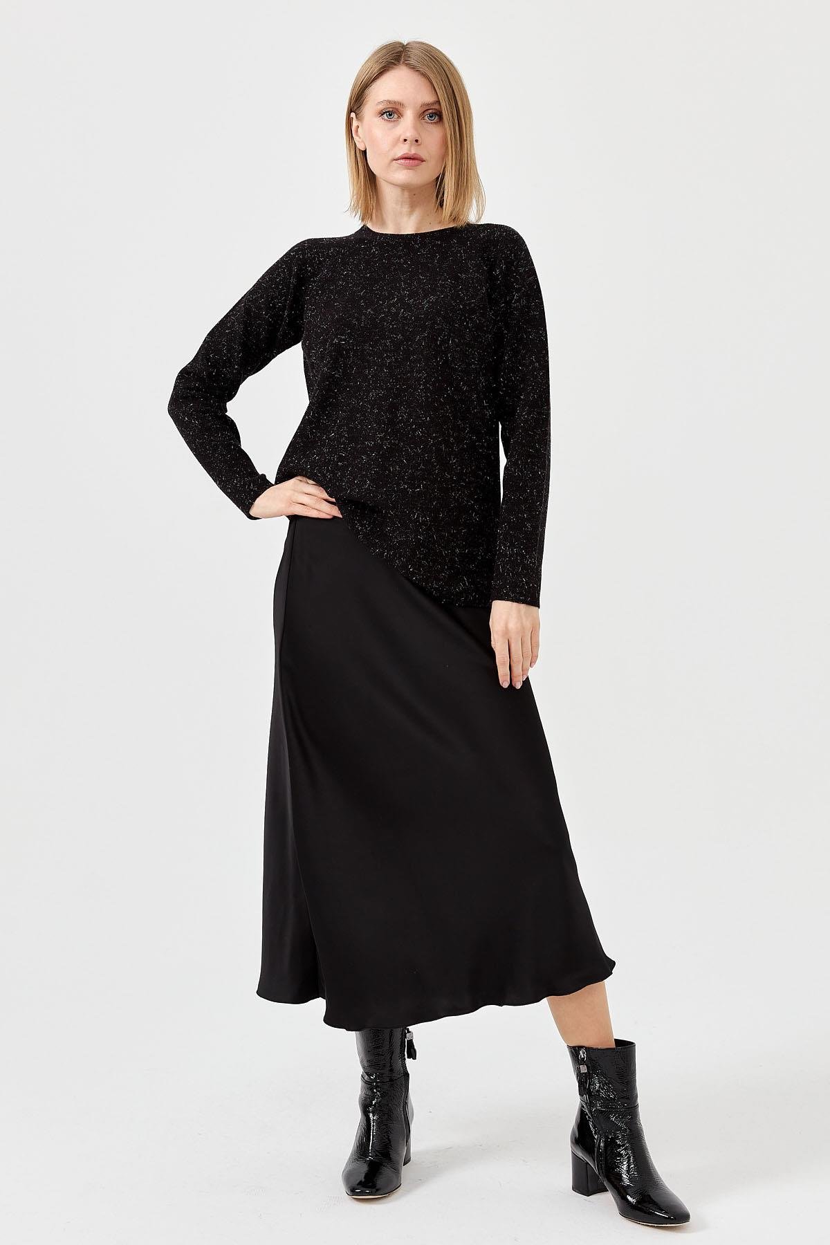 23150Kadın Sıfır Yaka Pirinç Örgü Bluz Siyah