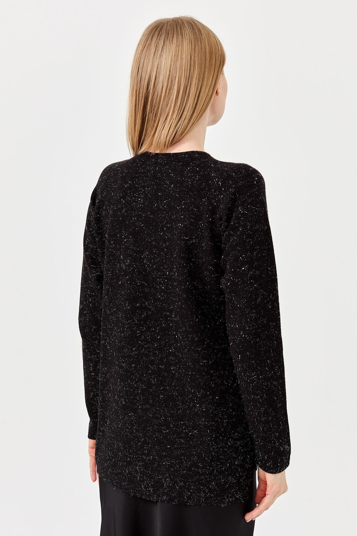 23150Kadın Sıfır Yaka Pirinç Örgü Bluz Siyah