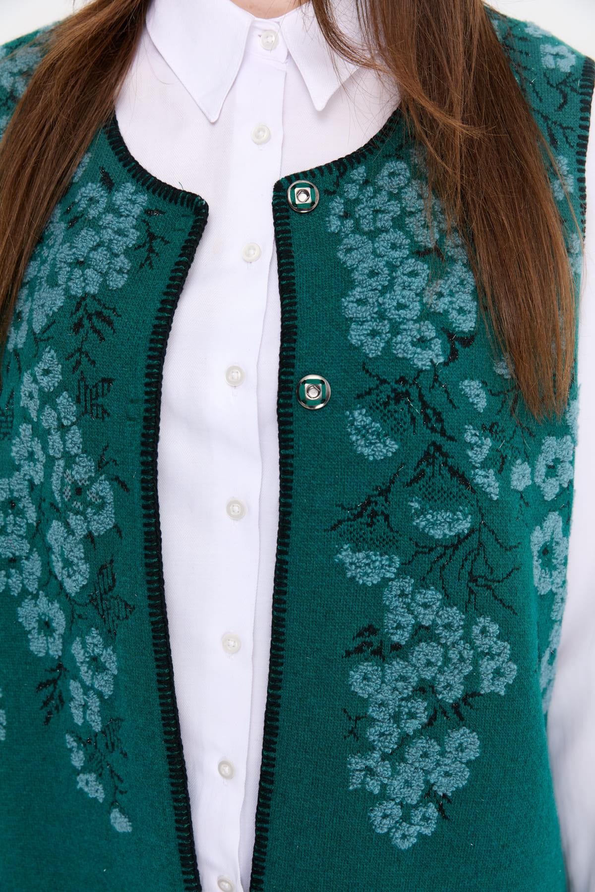 24117Kadın Sıfır Yaka Pıtırcık Çiçekli Yün Yelek K.Ö.başı