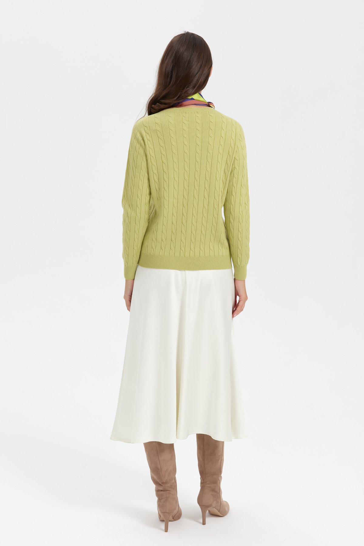 23329Kadın Sıfır Yaka Saç Örgülü Kazak A.Yeşil