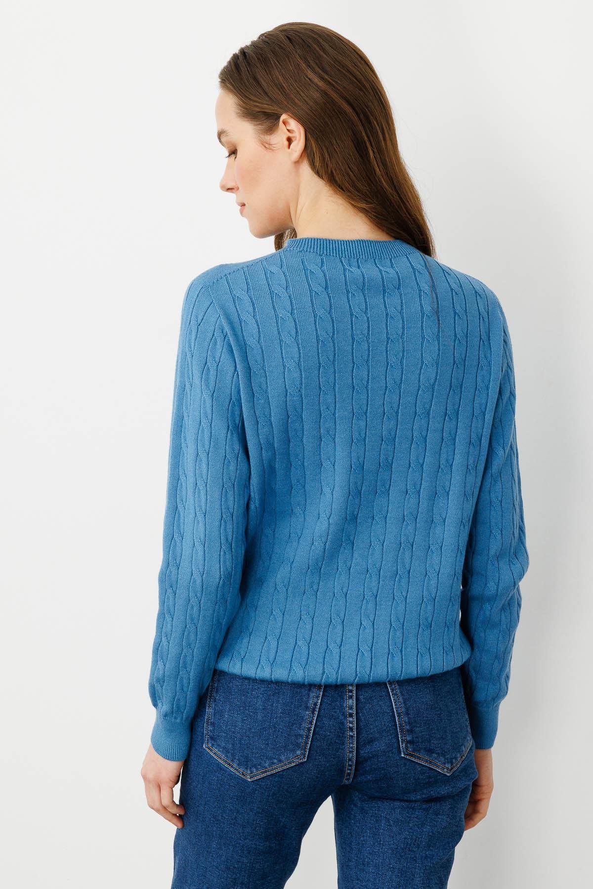 23329Kadın Sıfır Yaka Saç Örgülü Kazak Mavi