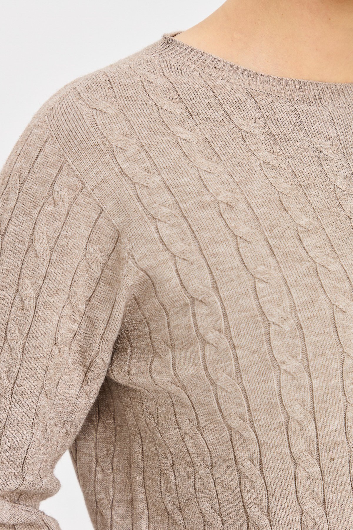 23329Kadın Sıfır Yaka Saç Örgülü Kazak Vizon