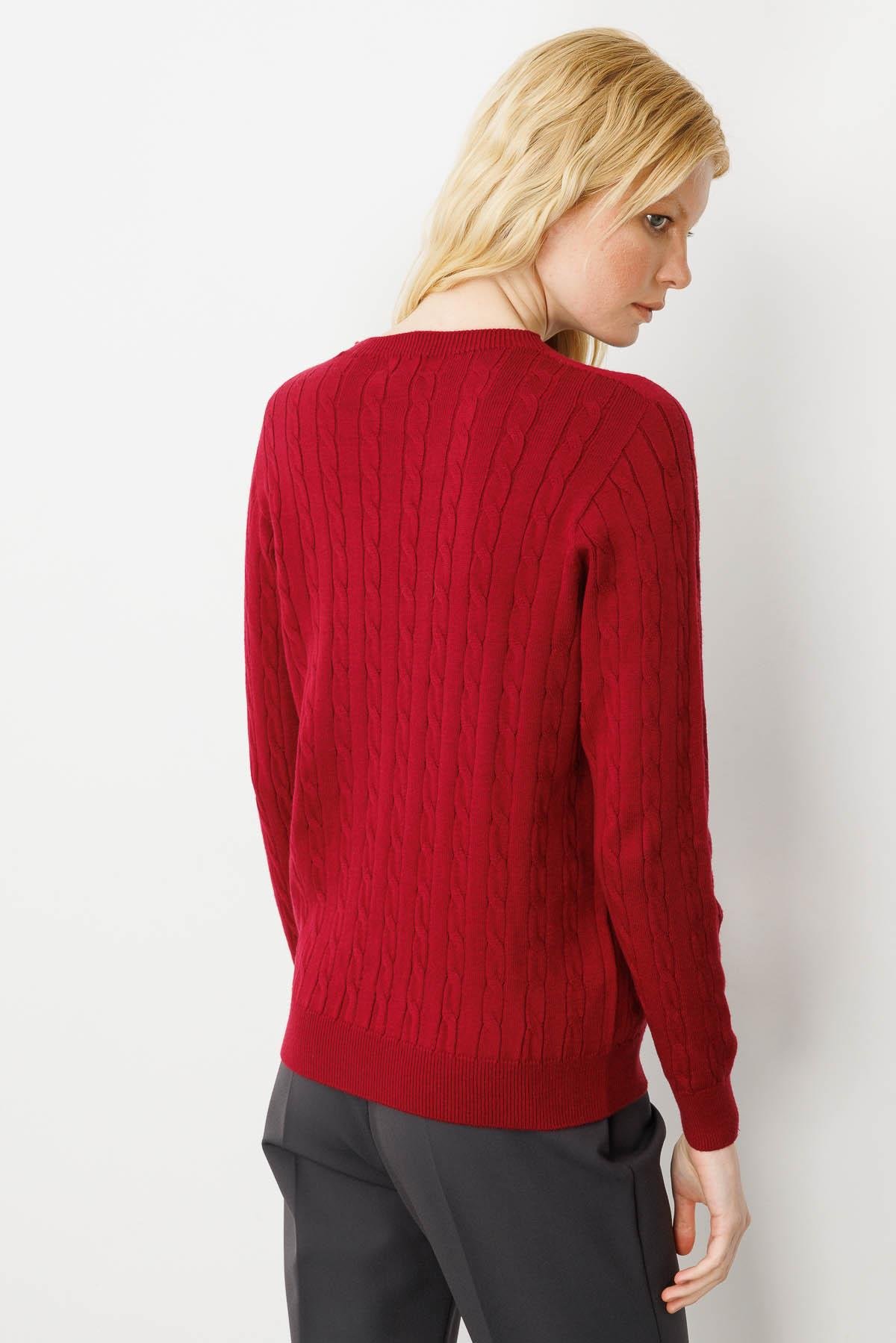 23329Kadın Sıfır Yaka Saç Örgülü Kazak V.Çürüğü