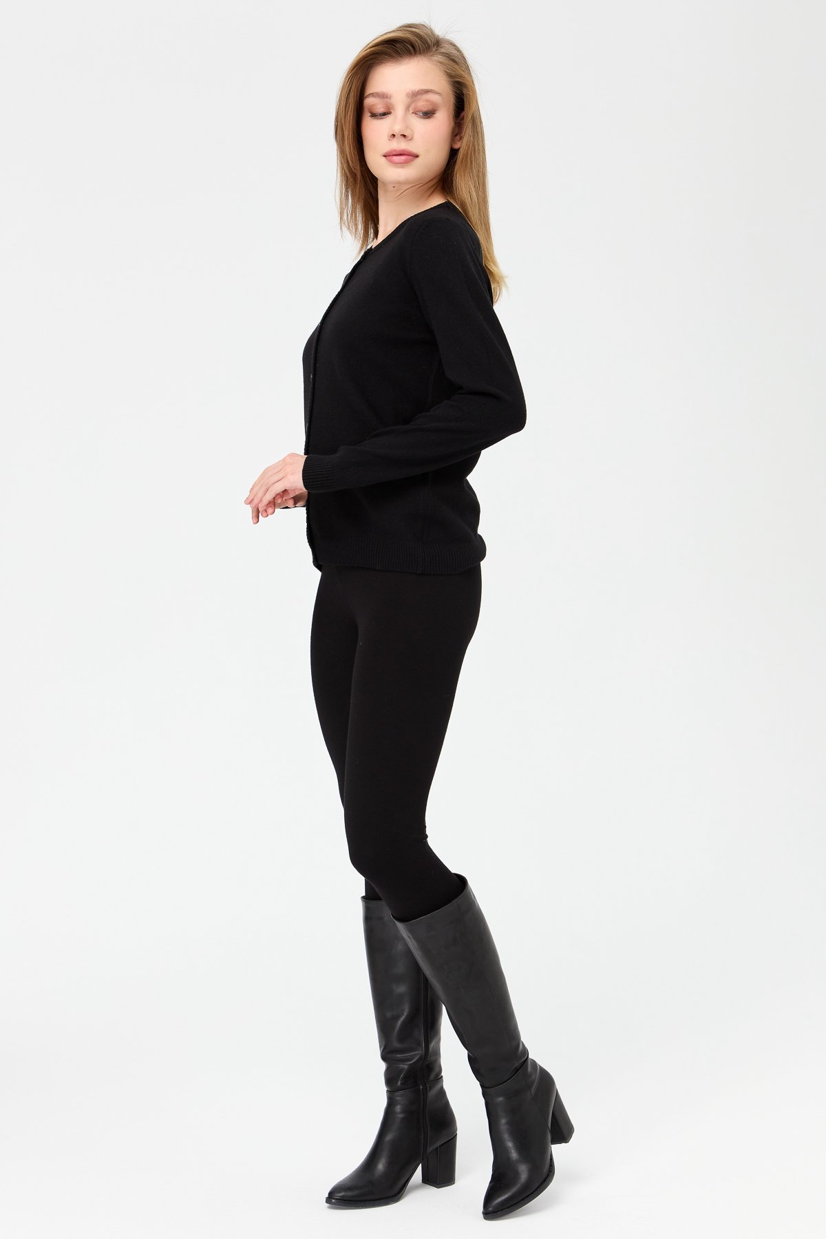 21031Kadın Sıfır Yaka Triko Ceket Siyah