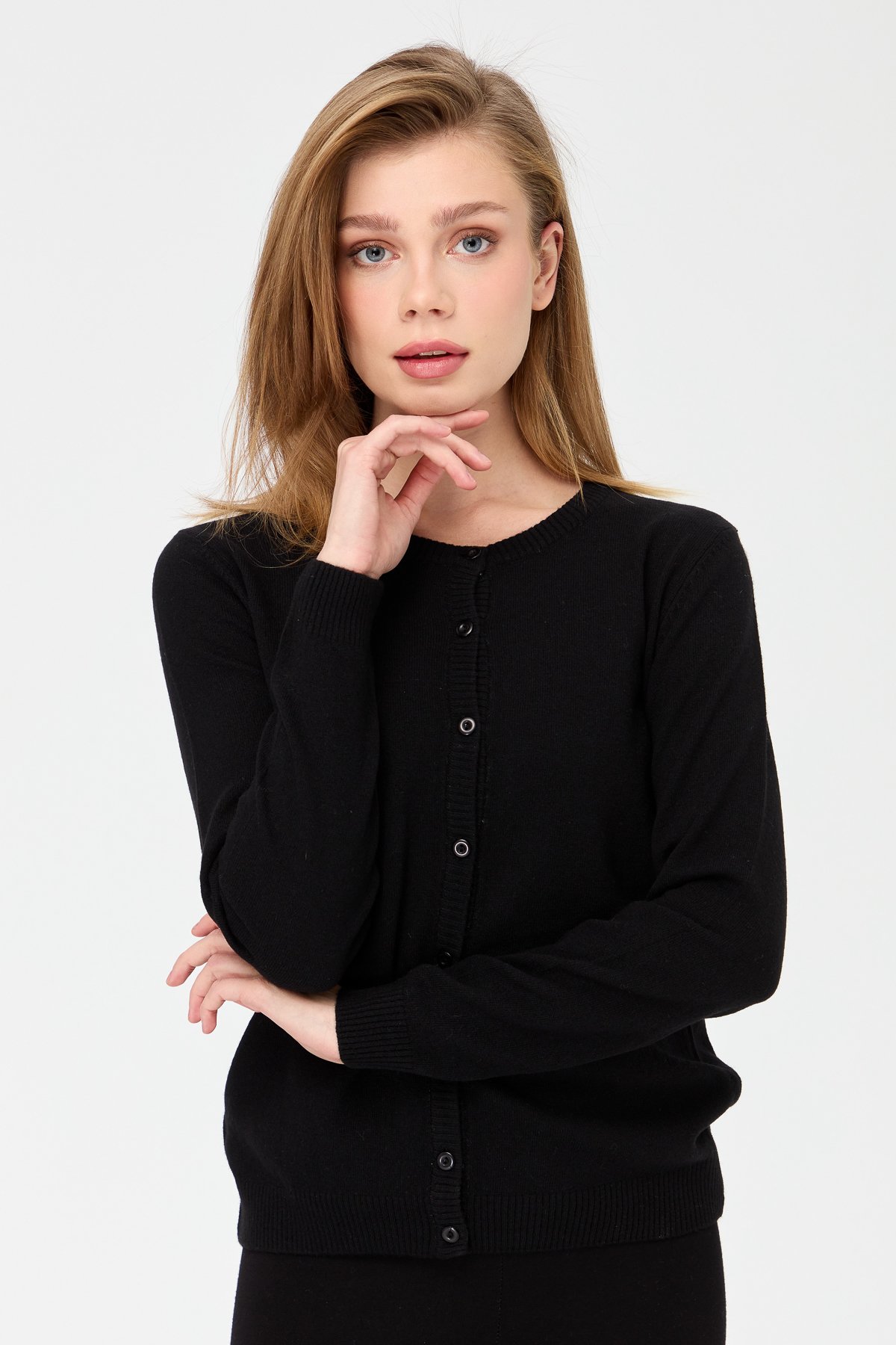 21031Kadın Sıfır Yaka Triko Ceket Siyah