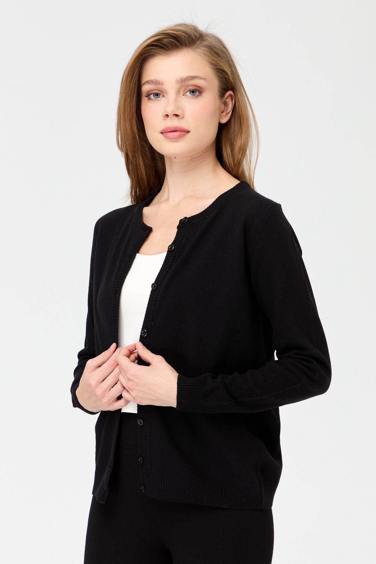 21031Kadın Sıfır Yaka Triko Ceket Siyah