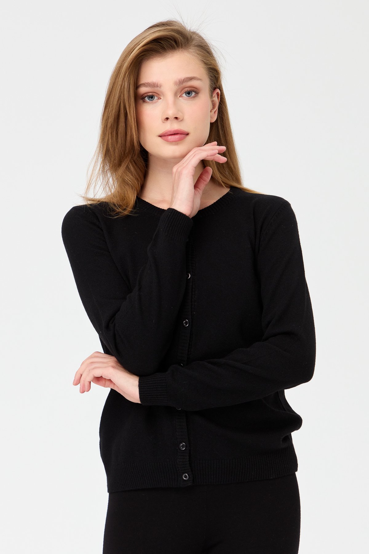 21031Kadın Sıfır Yaka Triko Ceket Siyah