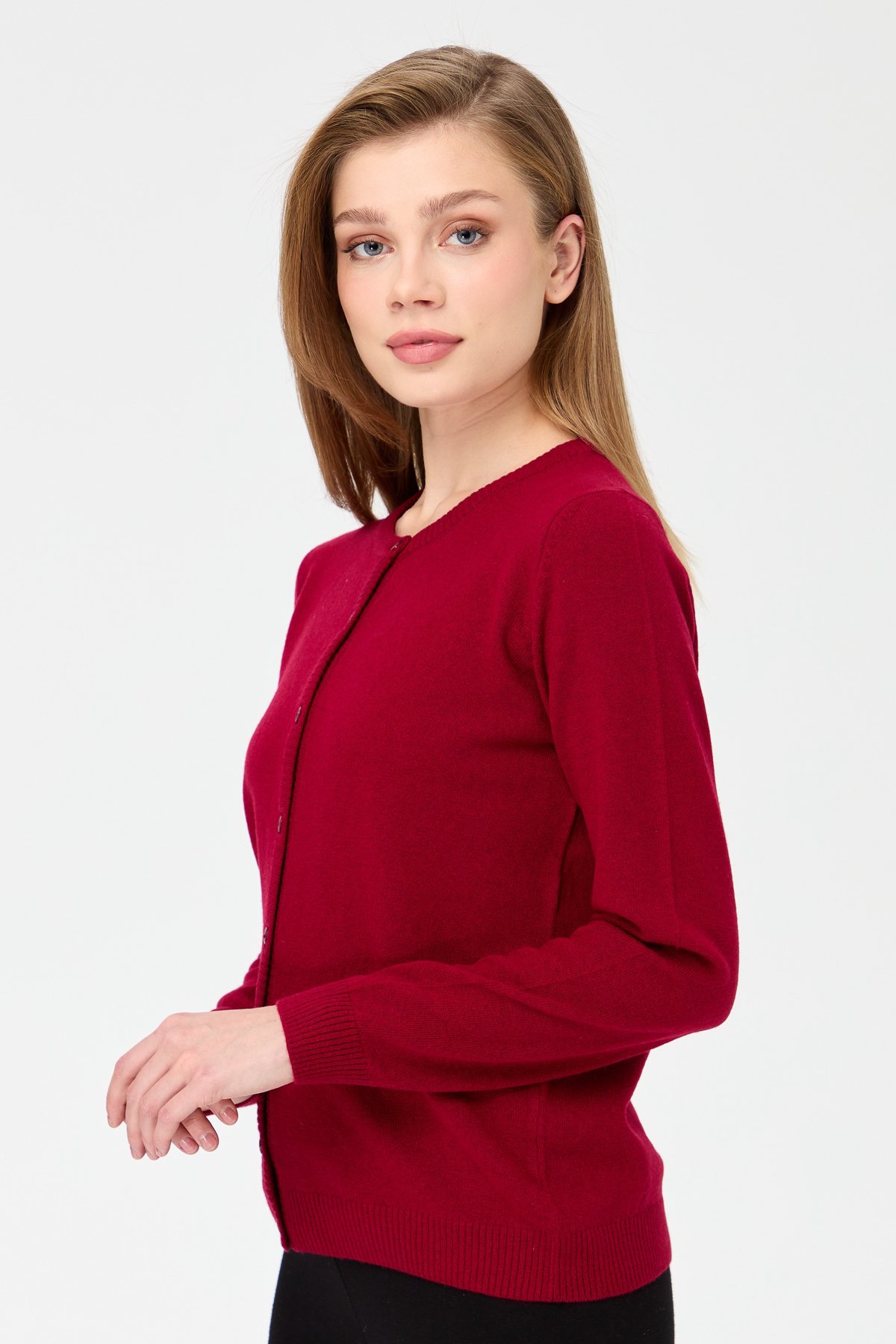 21031Kadın Sıfır Yaka Triko Ceket V.Çürüğü