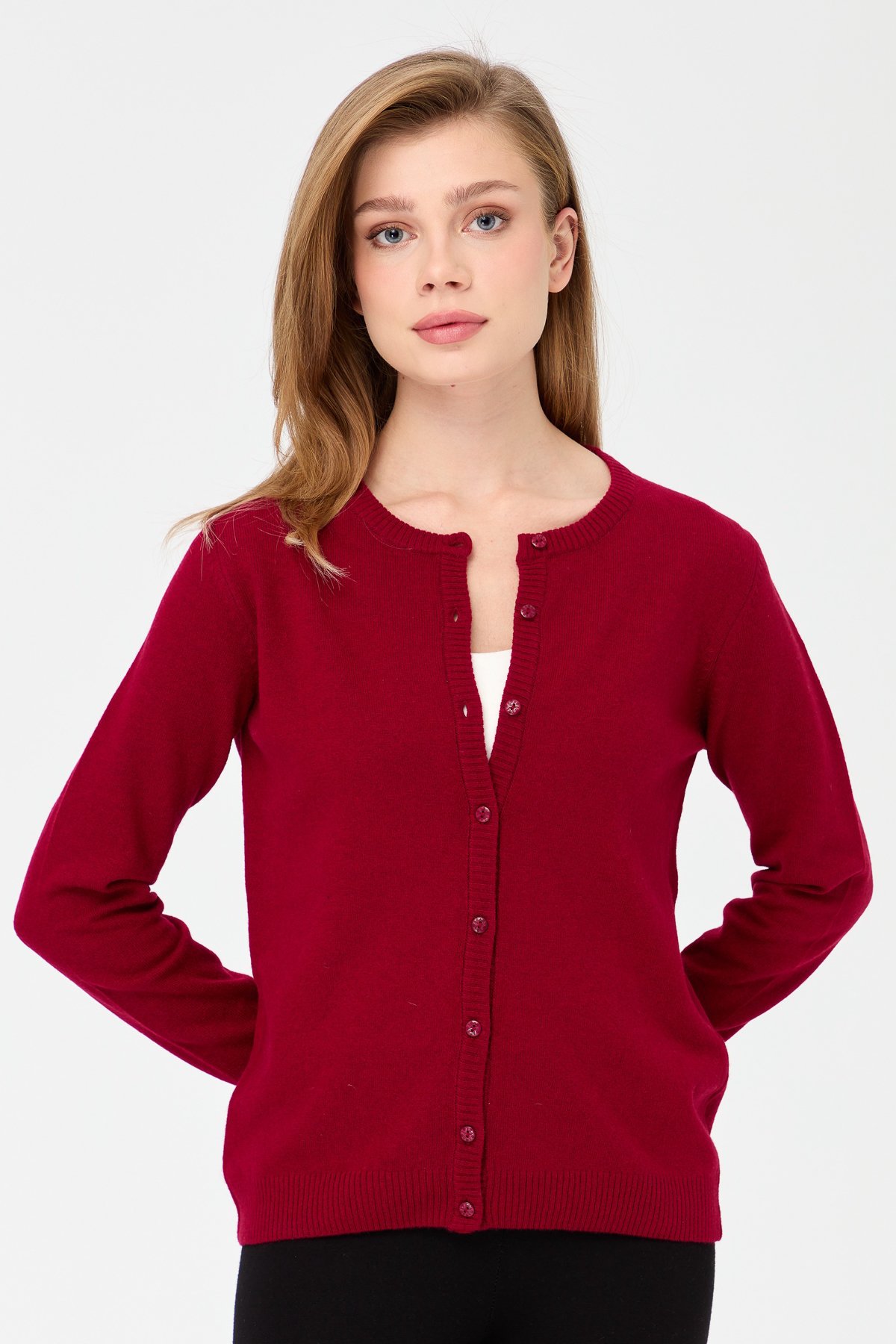 21031Kadın Sıfır Yaka Triko Ceket V.Çürüğü