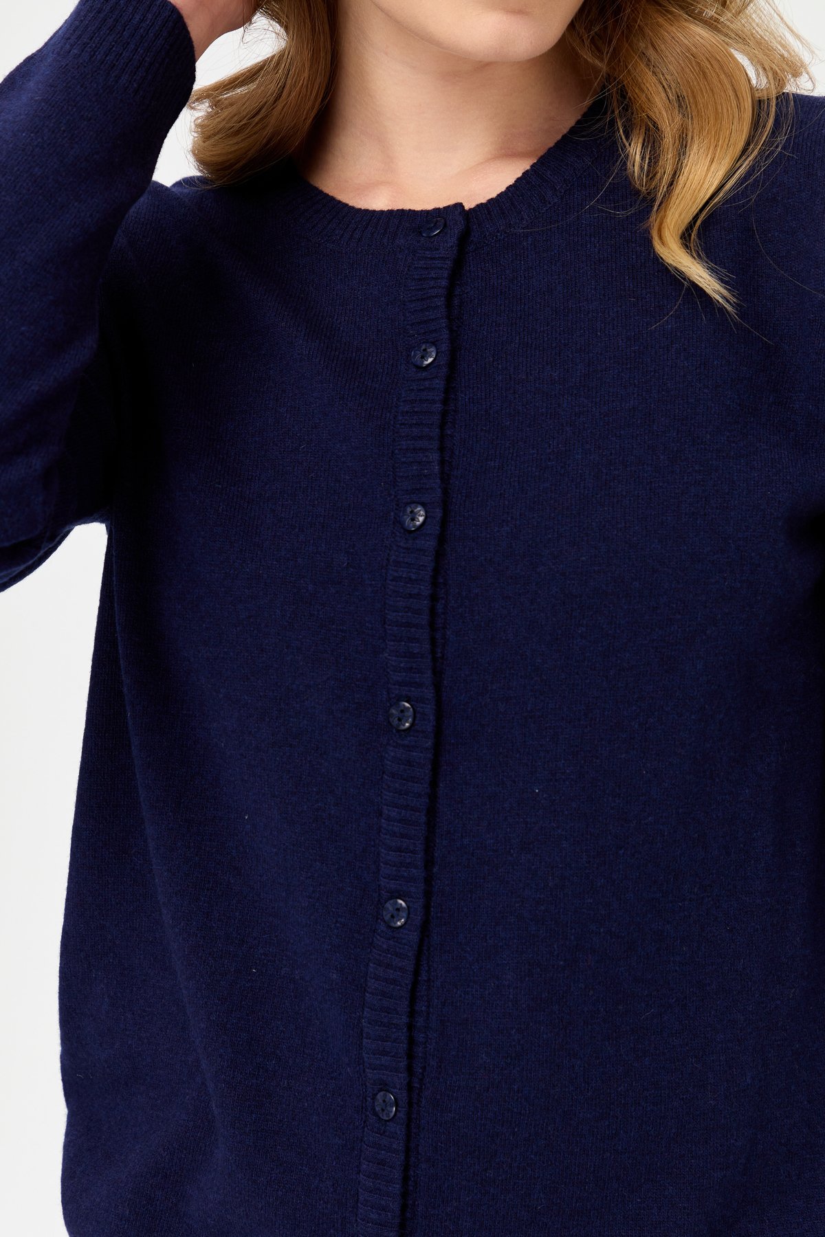 21031Kadın Sıfır Yaka Triko Ceket Y.A.Lacivert