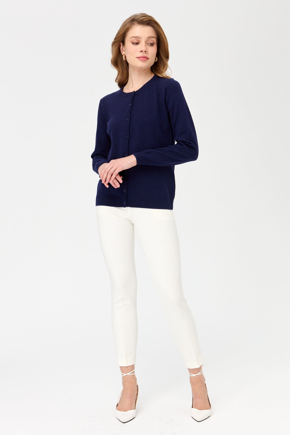 21031Kadın Sıfır Yaka Triko Ceket Y.A.Lacivert