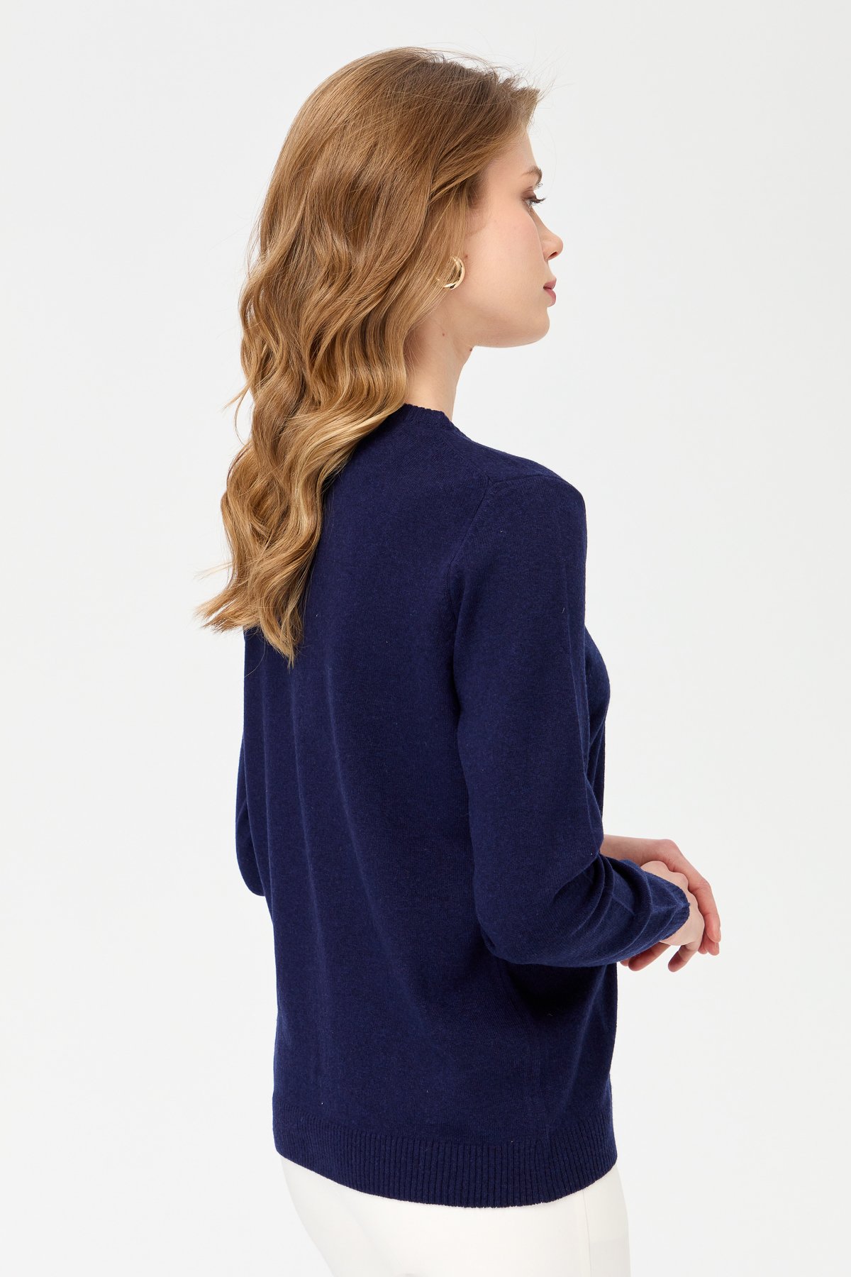 21031Kadın Sıfır Yaka Triko Ceket Y.A.Lacivert