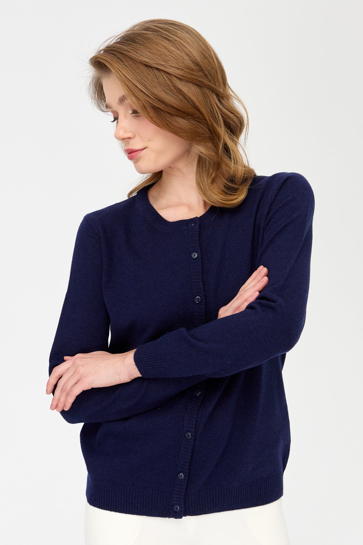 21031Kadın Sıfır Yaka Triko Ceket Y.A.Lacivert