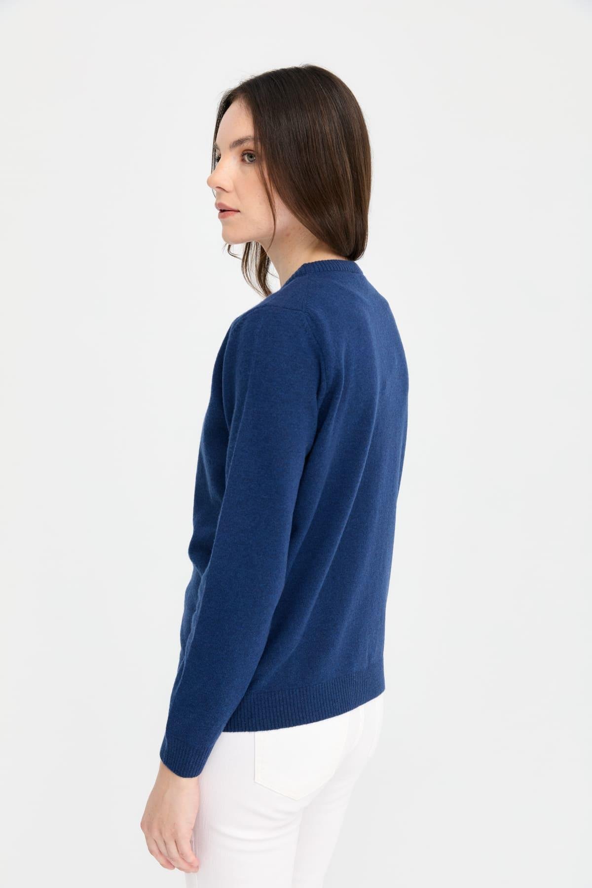 21031Kadın Sıfır Yaka Triko Ceket İndigo