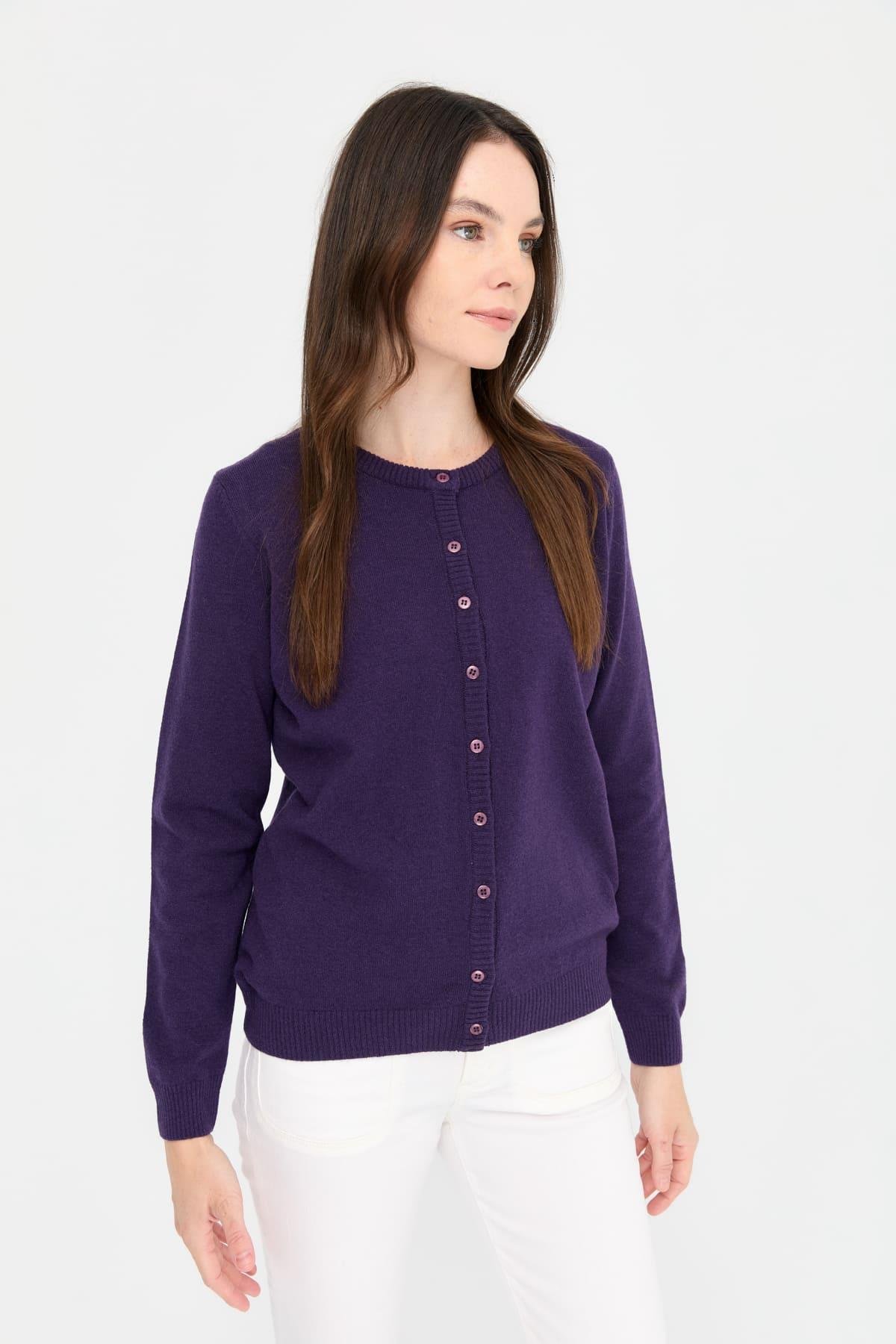 21031Kadın Sıfır Yaka Triko Ceket K.Mor