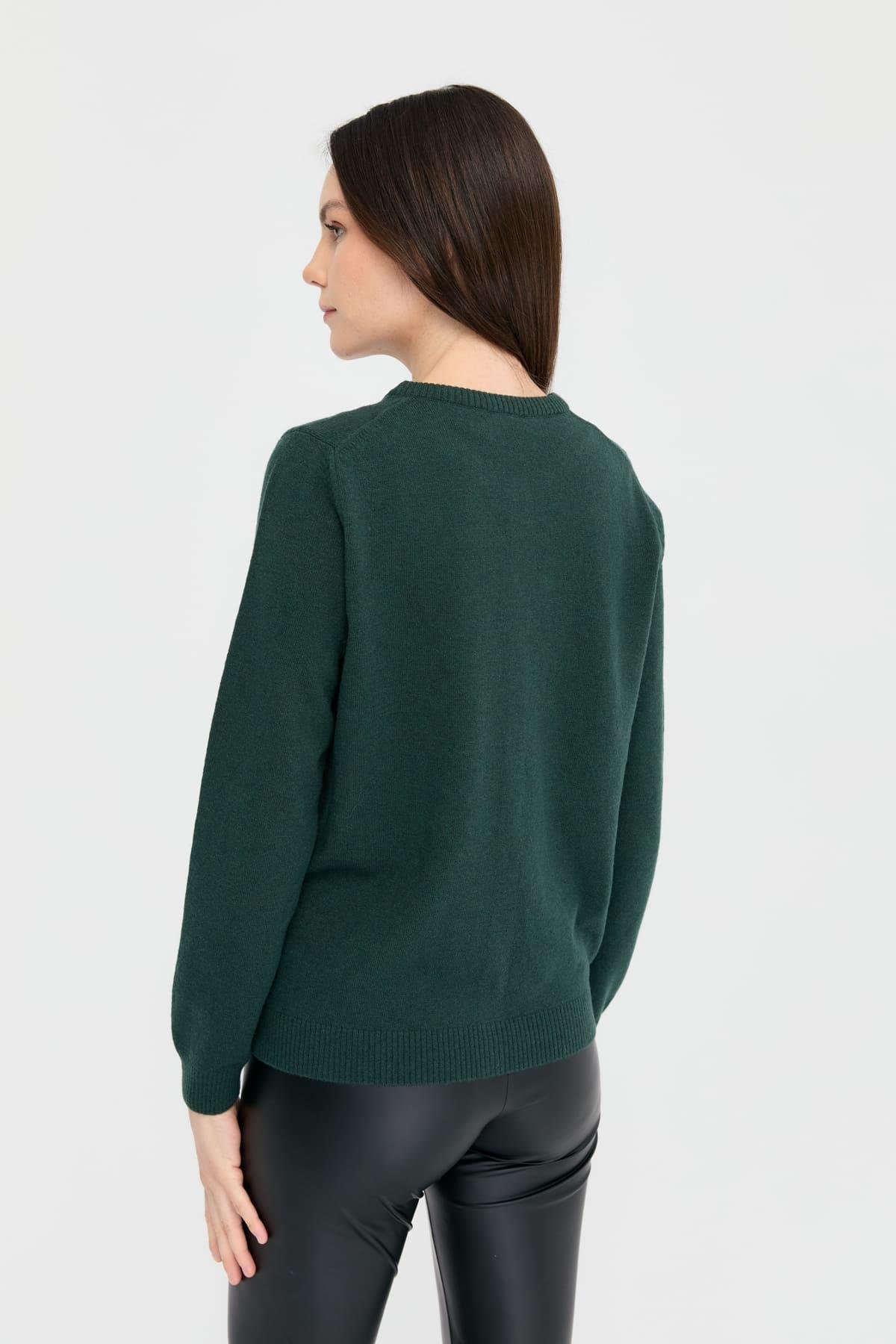 21031Kadın Sıfır Yaka Triko Ceket Yeşil