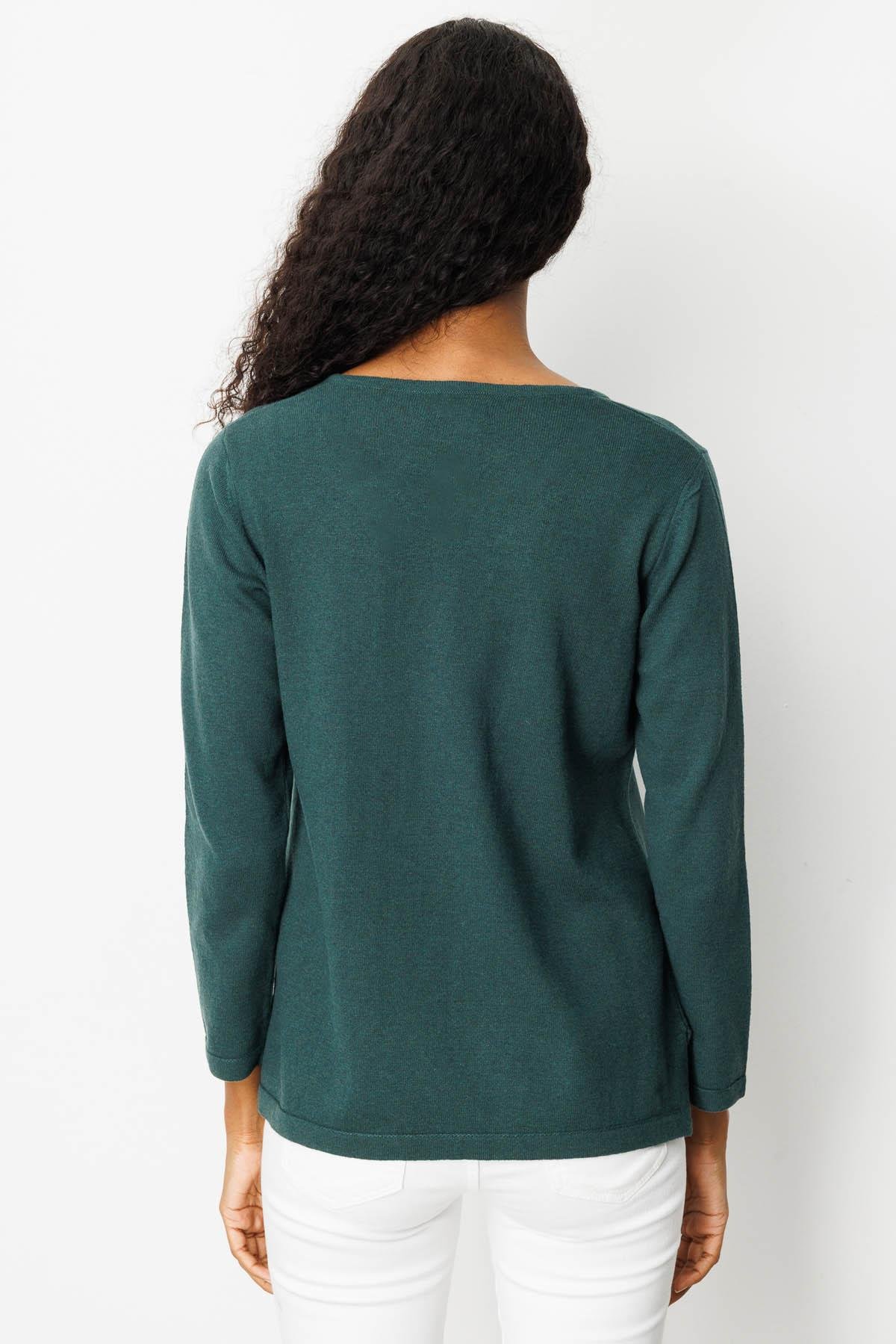 25036Kadın Sıfır Yaka Yaka Kenarı İşlemeli Yün Bluz Yeşil