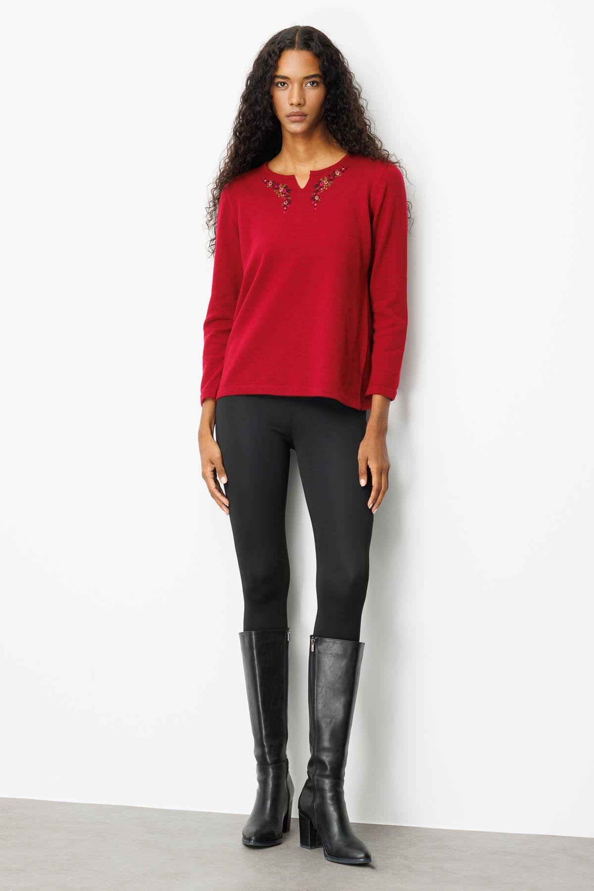 25036Kadın Sıfır Yaka Yaka Kenarı İşlemeli Yün Bluz V.Çürüğü