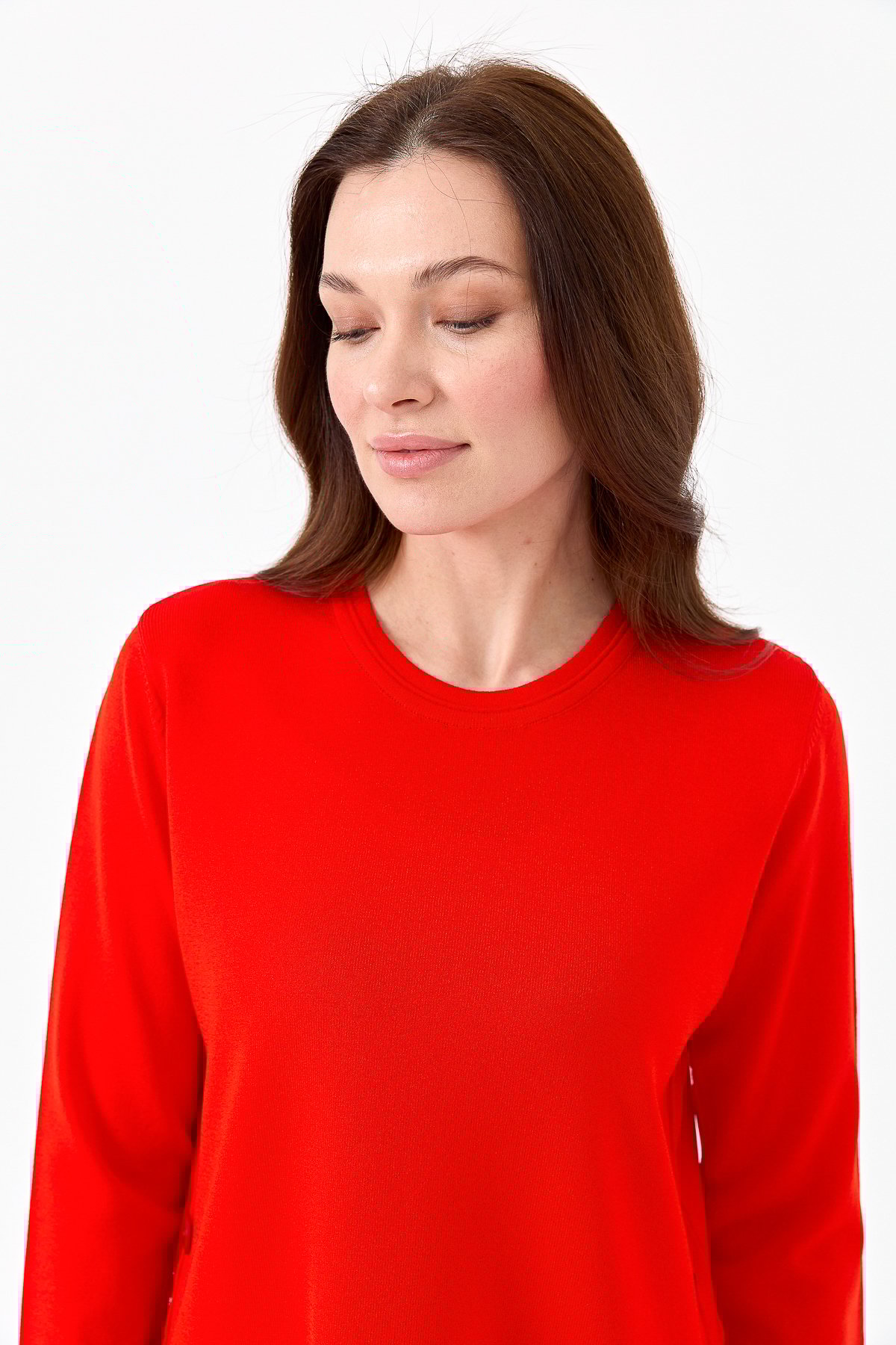 23355Kadın Sıfır Yaka Yanı Düğmeli Triko Bluz Kırmızı