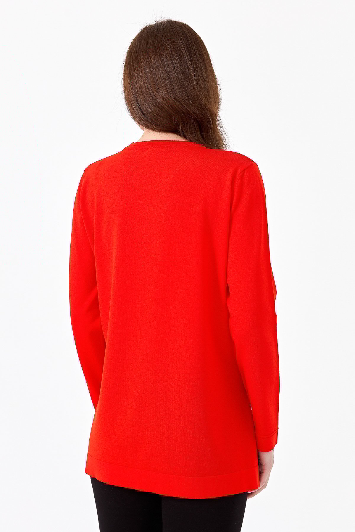 23355Kadın Sıfır Yaka Yanı Düğmeli Triko Bluz Kırmızı