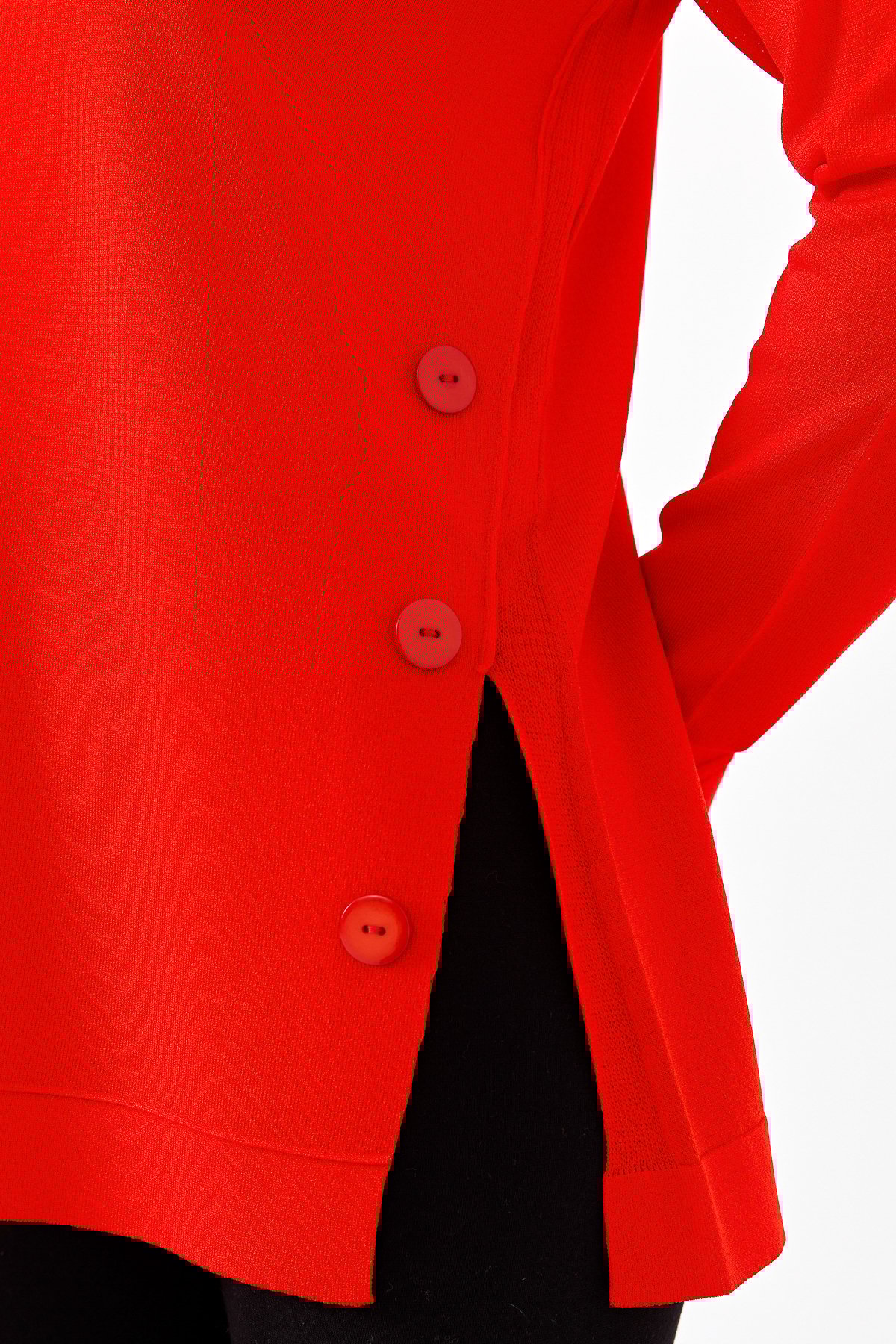 23355Kadın Sıfır Yaka Yanı Düğmeli Triko Bluz Kırmızı